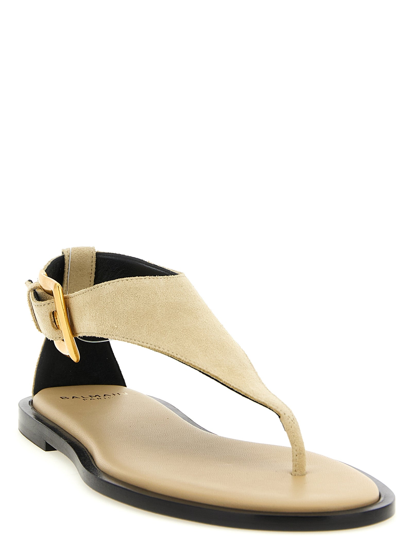 Balmain Beige Calfskin Flat Women's Sandals