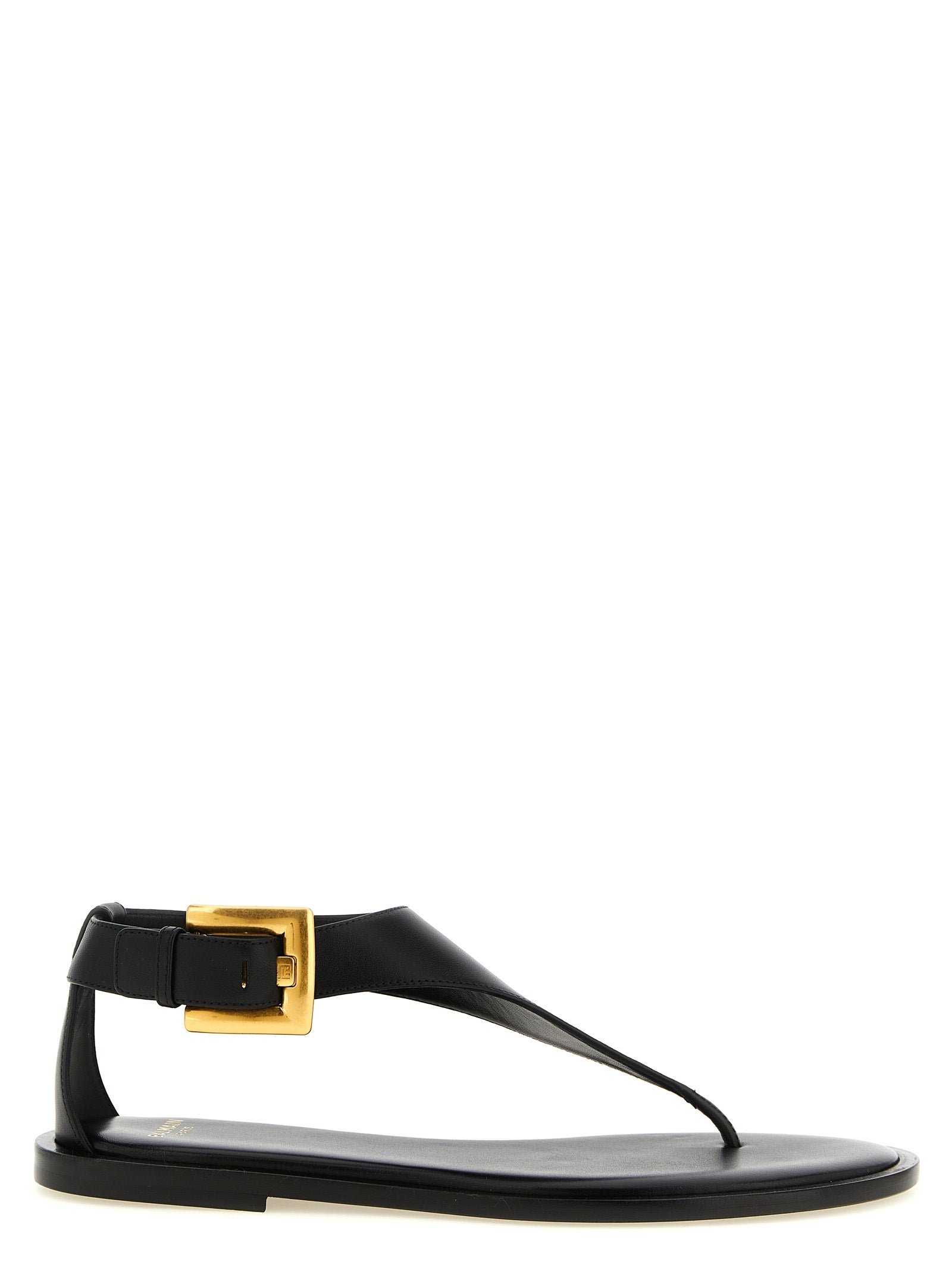 Balmain Black Lamb Leather Flat Women's Sandals