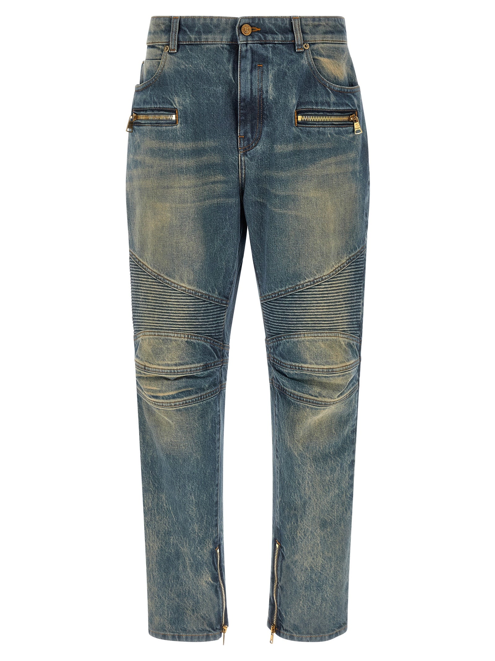 Balmain Blue Cotton Straight-Leg Men's Jeans