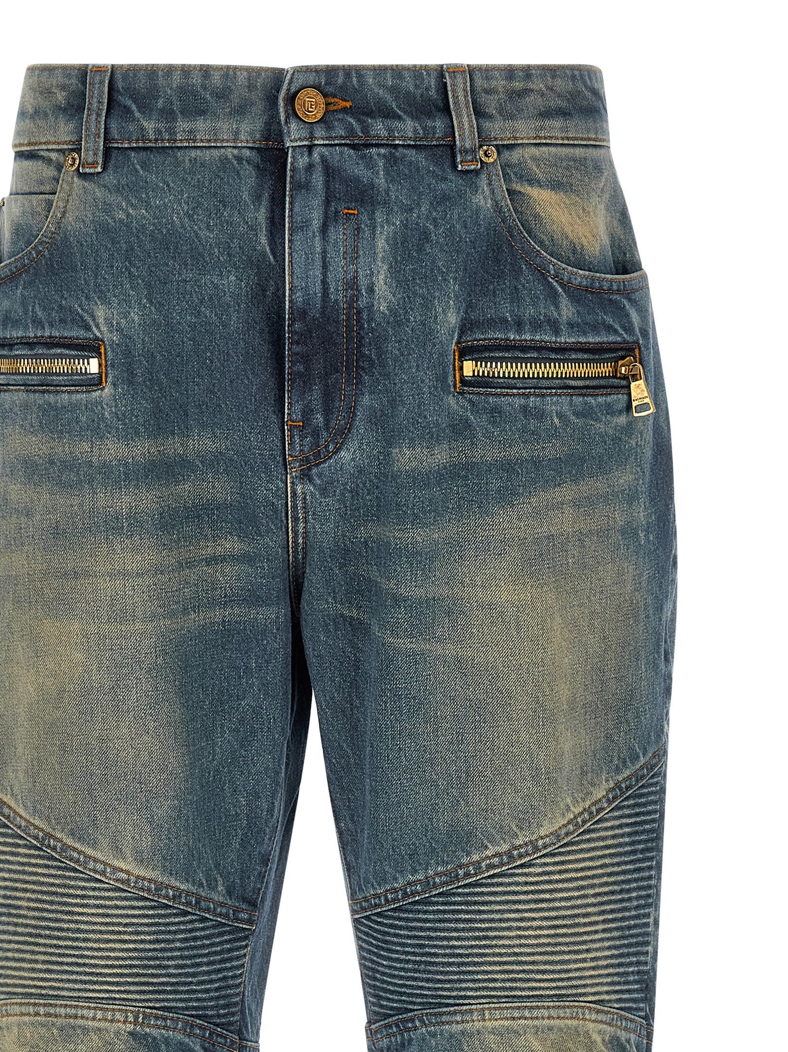 Balmain Blue Cotton Straight-Leg Men's Jeans