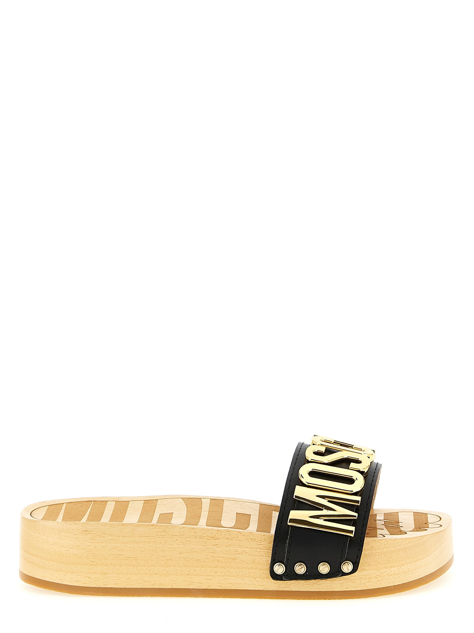 Moschino Black Calfskin Women's Slides