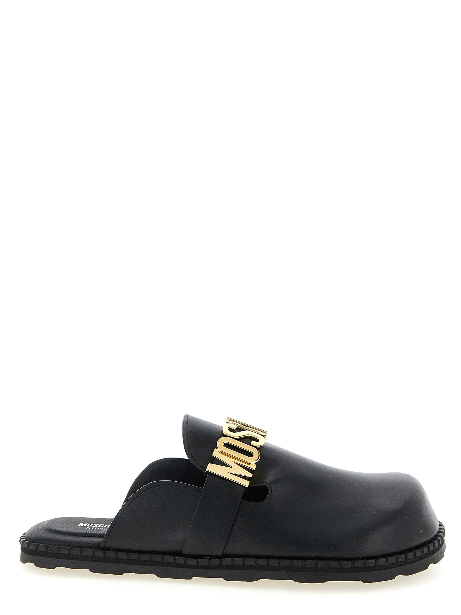 Moschino Black Calfskin Men's Clogs