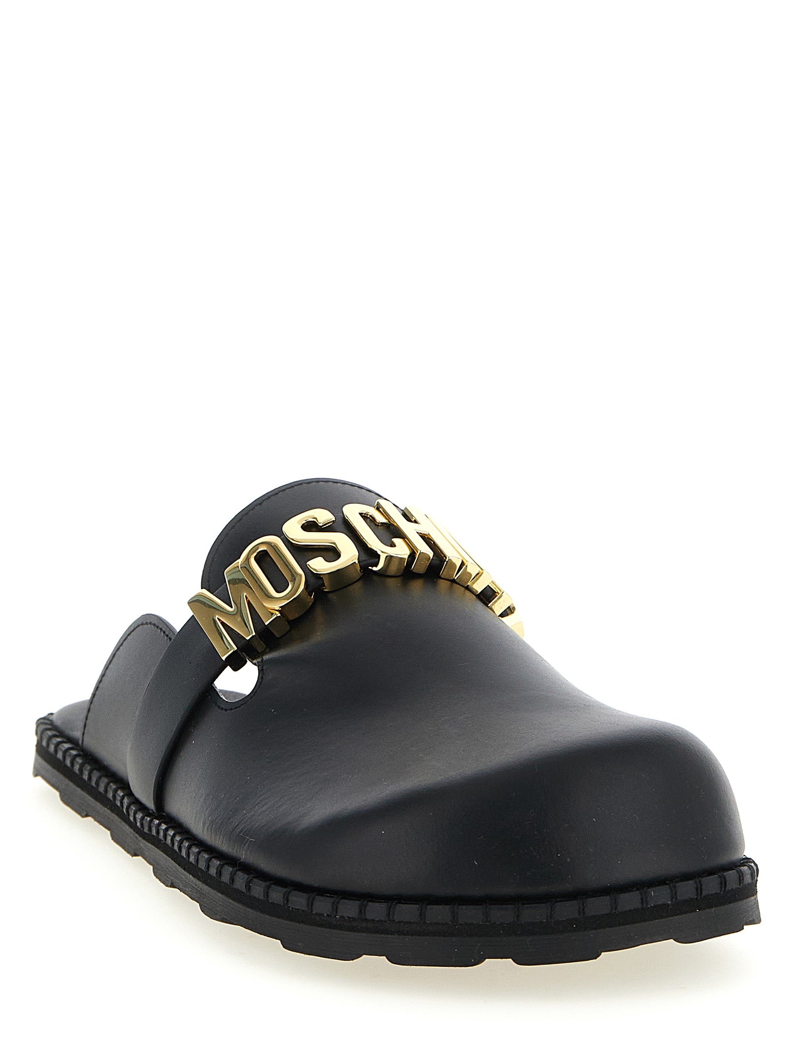 Moschino Black Calfskin Men's Clogs