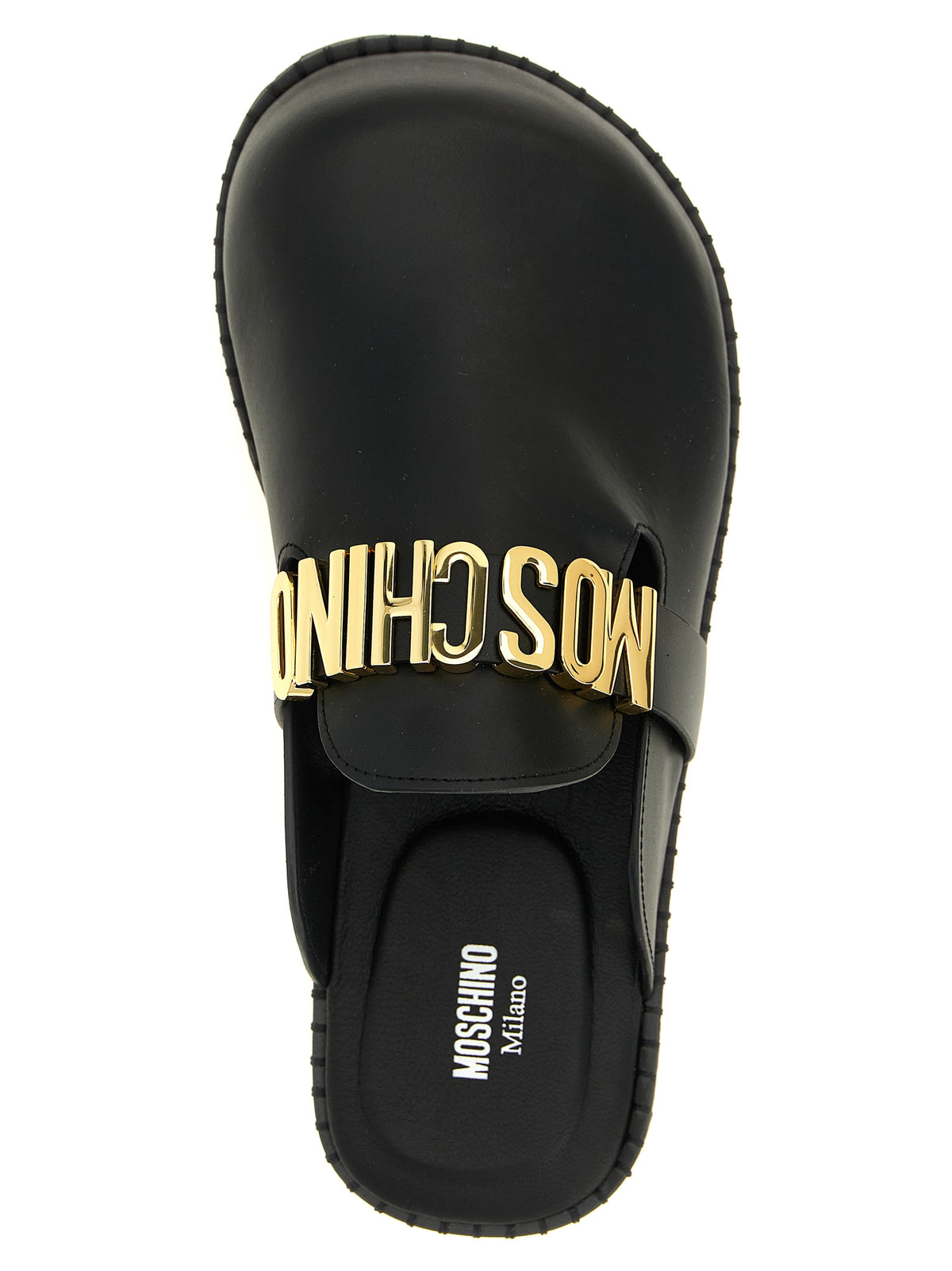 Moschino Black Calfskin Men's Clogs