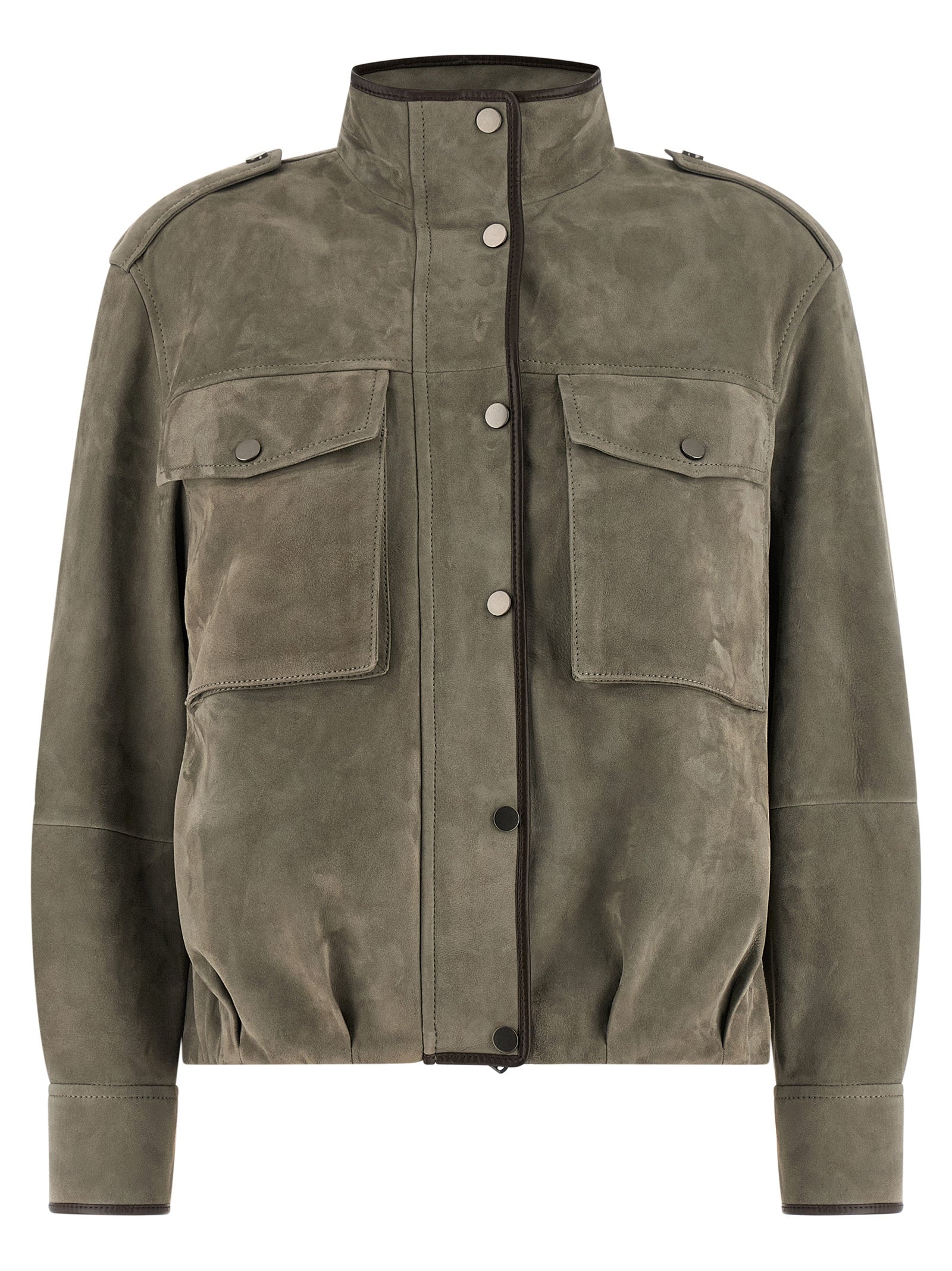 Brunello Cucinelli Gray Calfskin Leather Women's Jacket
