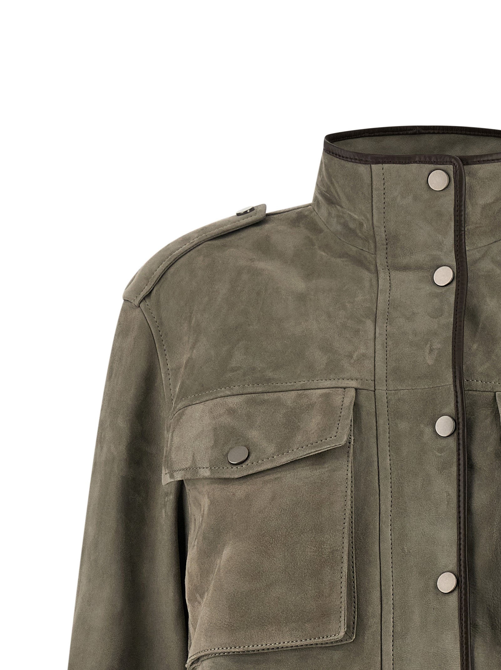 Brunello Cucinelli Gray Calfskin Leather Women's Jacket
