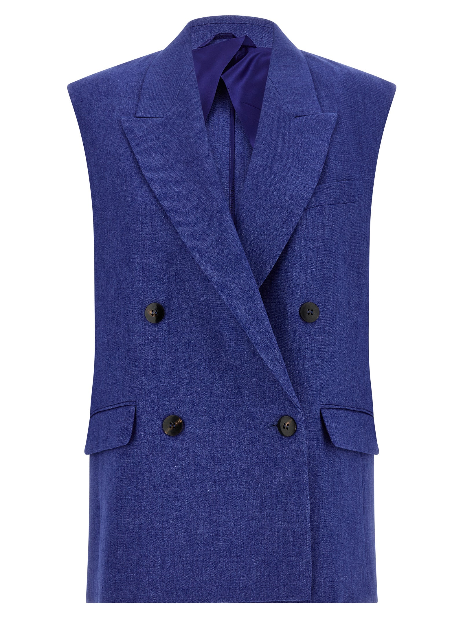 Max Mara Blue Linen Sleeveless Women's Jacket