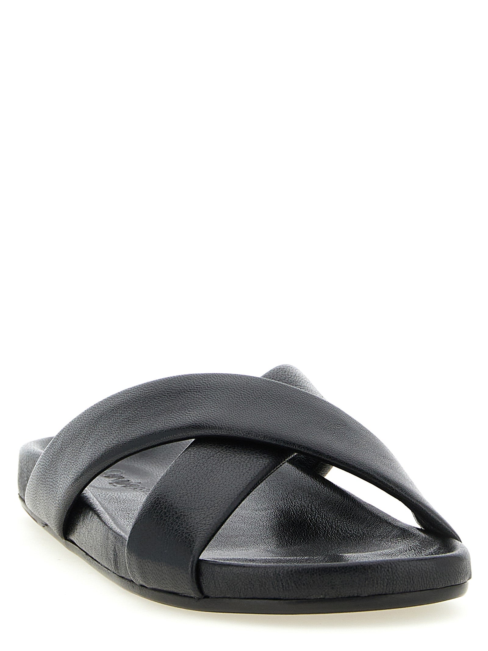 Saint Laurent Black Lamb Leather Men's Slides