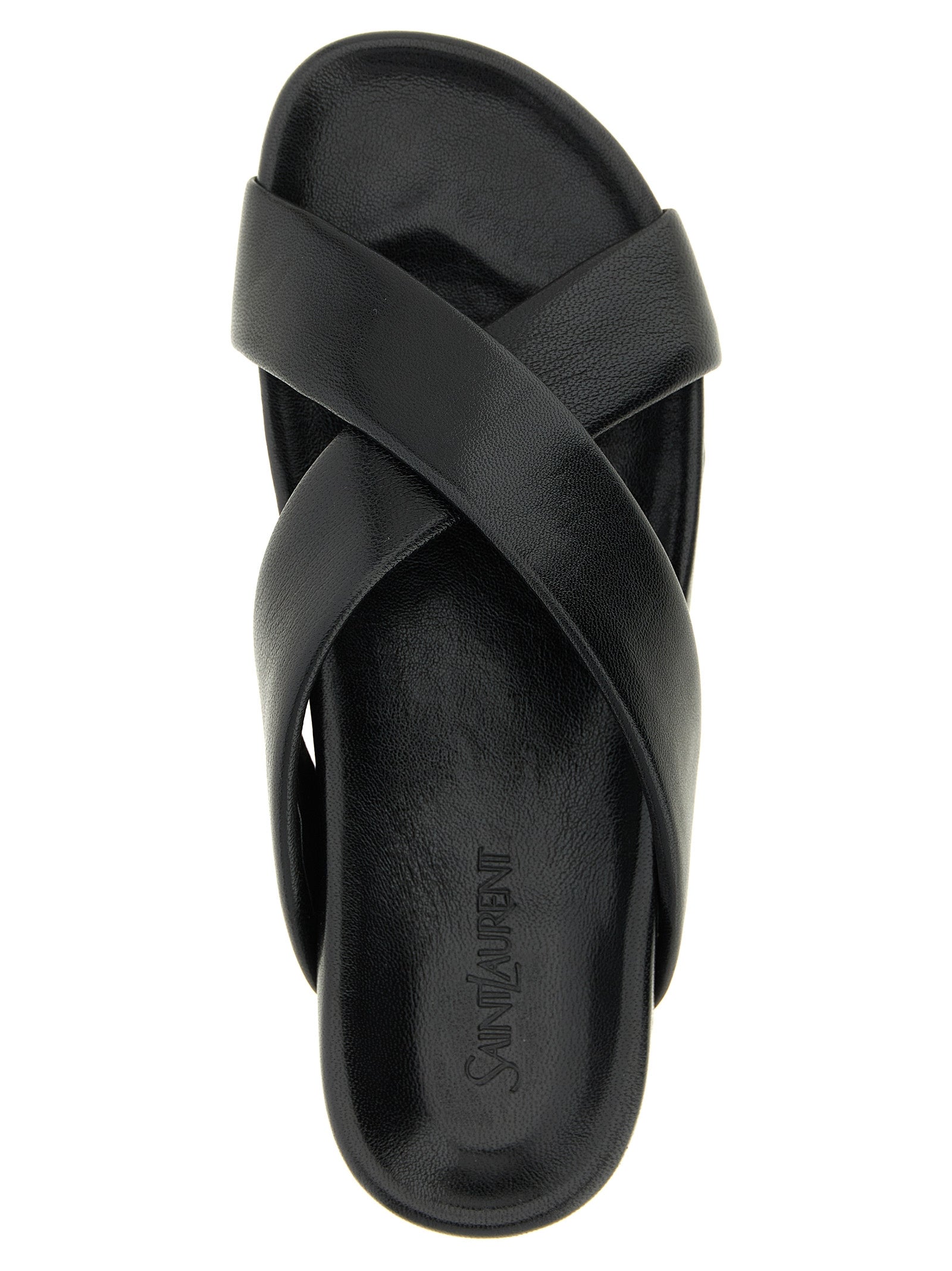 Saint Laurent Black Lamb Leather Men's Slides