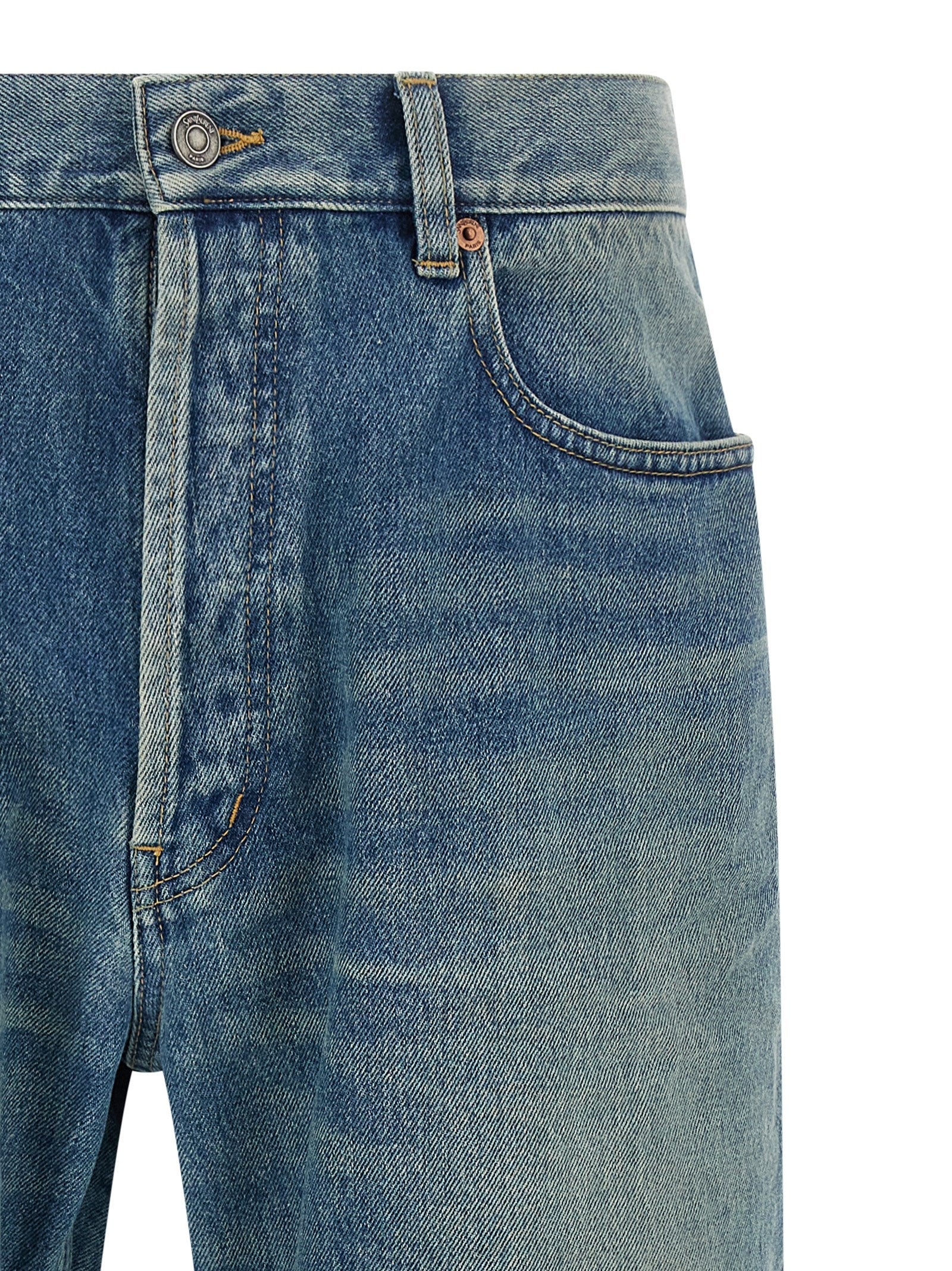 Saint Laurent Blue Cotton Straight-Leg Men's Jeans