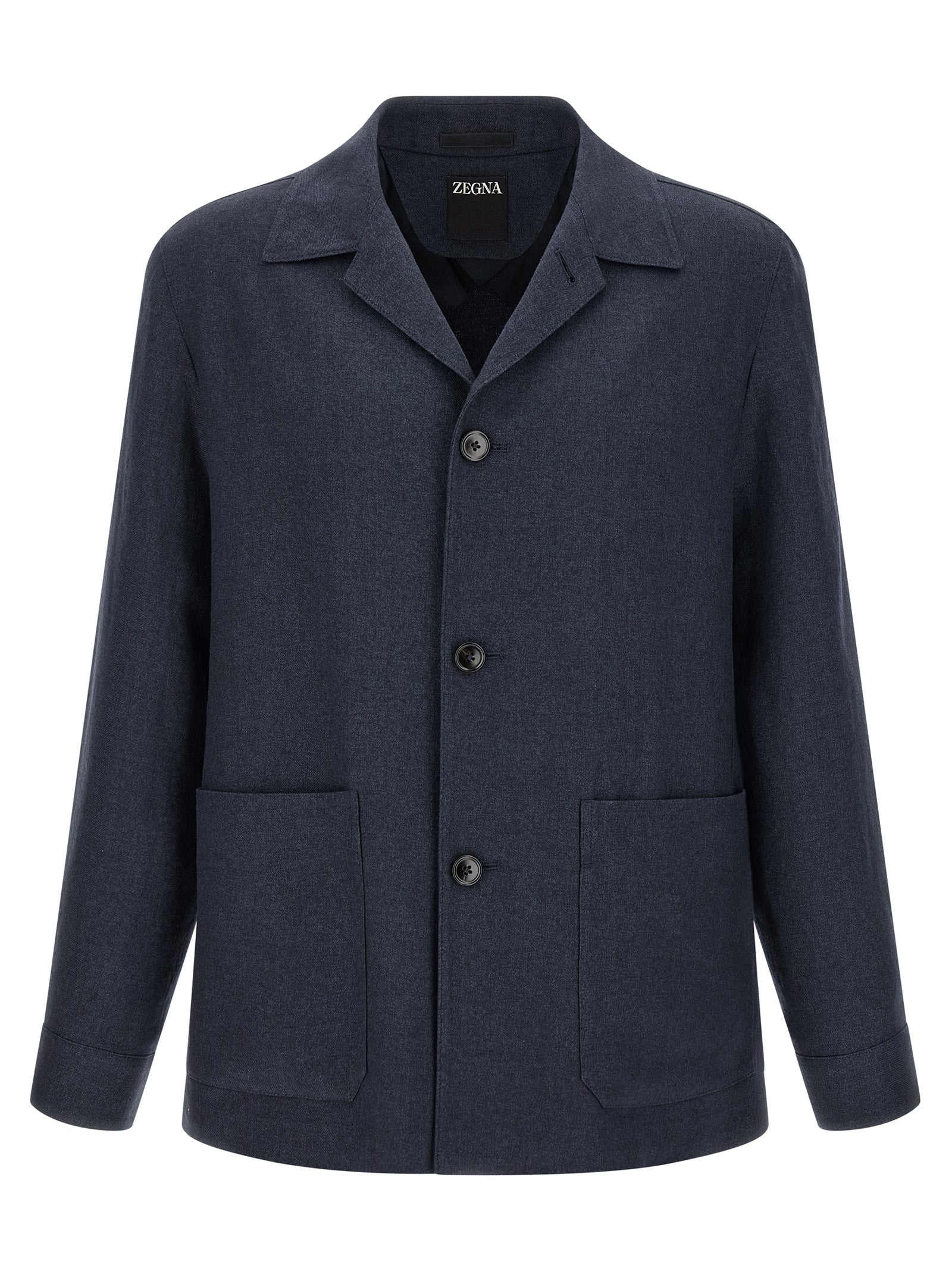 ZEGNA Blue Linen Full-Length Men's Jacket