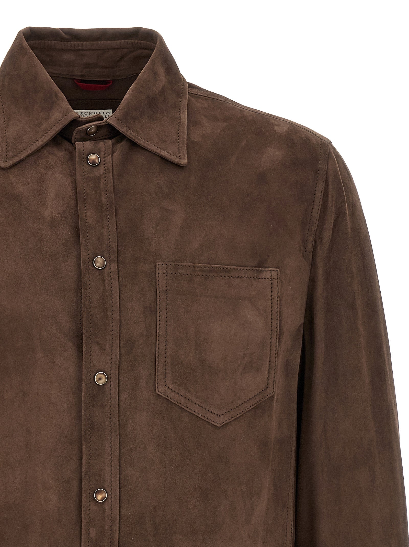 Brunello Cucinelli Brown Lamb Leather Men's Blouse