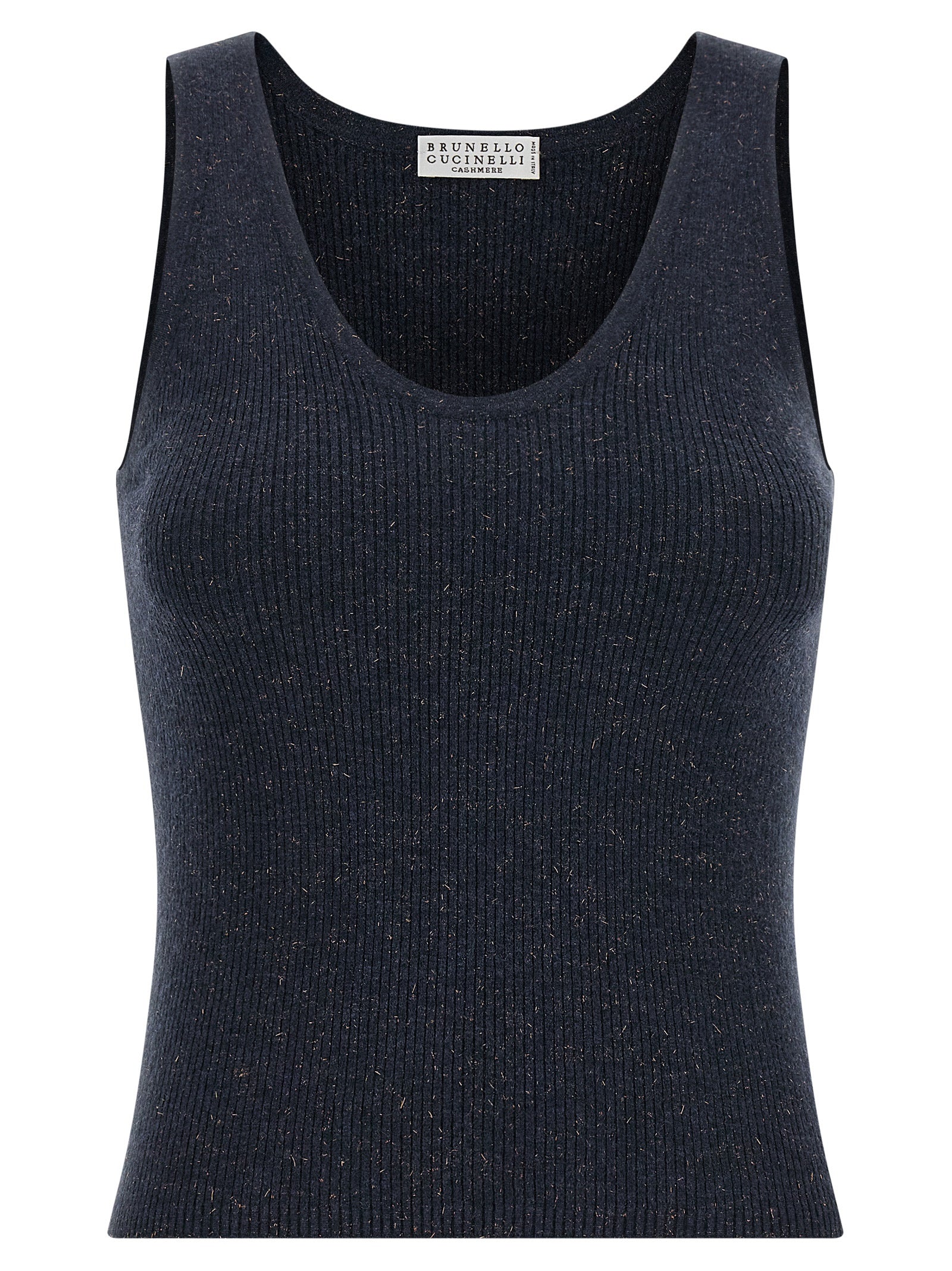Brunello Cucinelli Blue Cashmere Sleeveles Women's T-Shirt