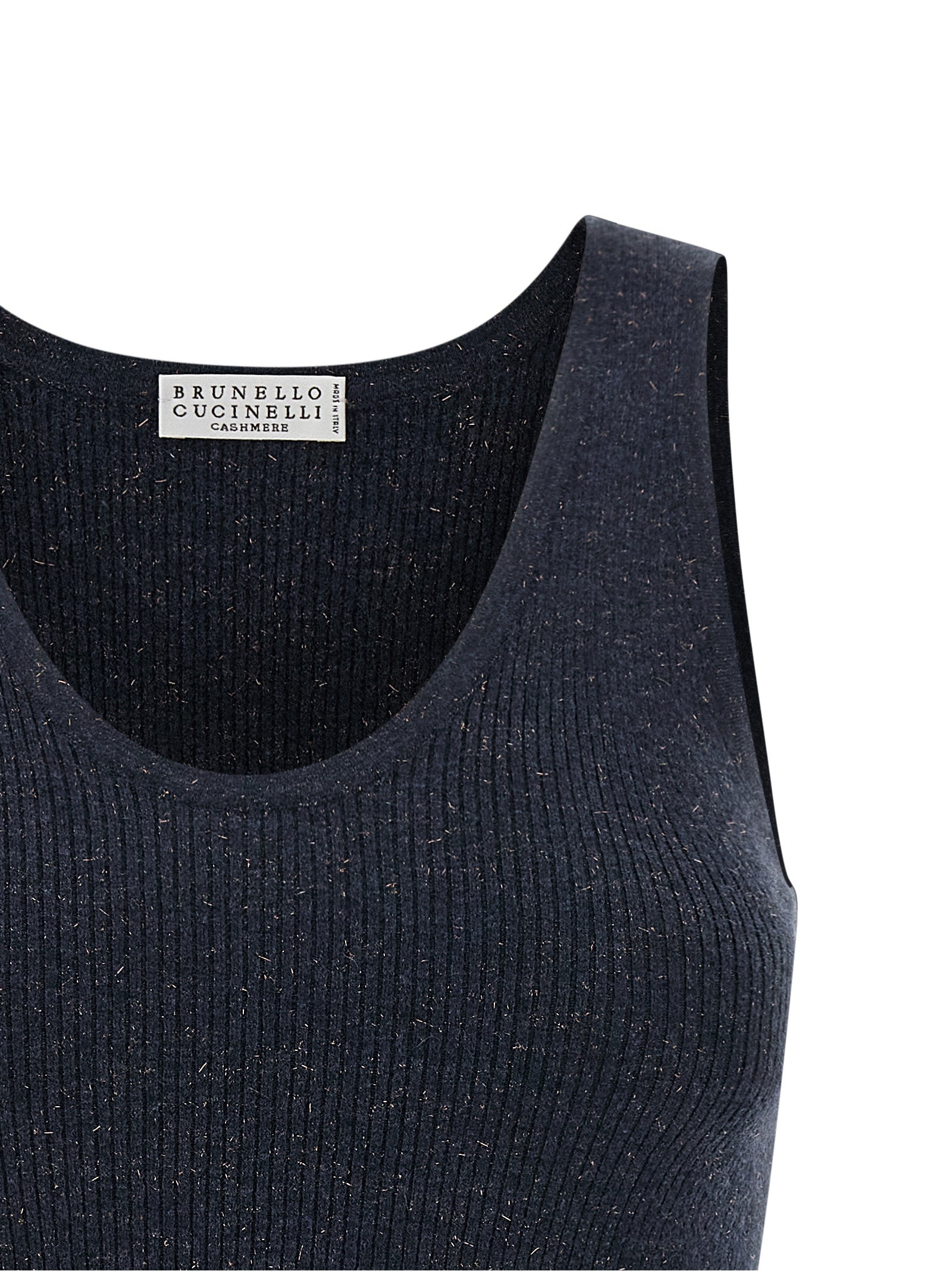 Brunello Cucinelli Blue Cashmere Sleeveles Women's T-Shirt
