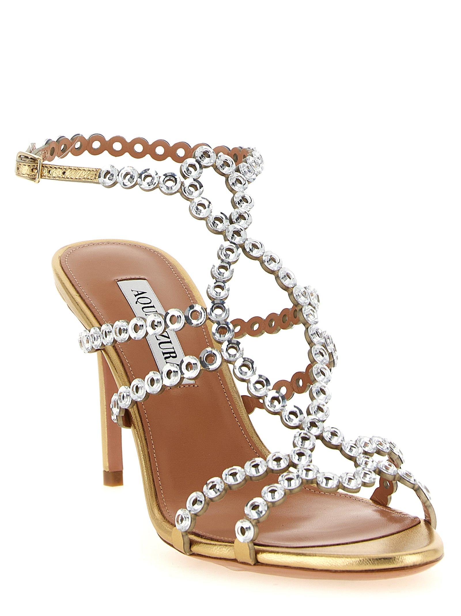 Aquazzura Gold Lamb Leather Stiletto Heel Women's Sandals