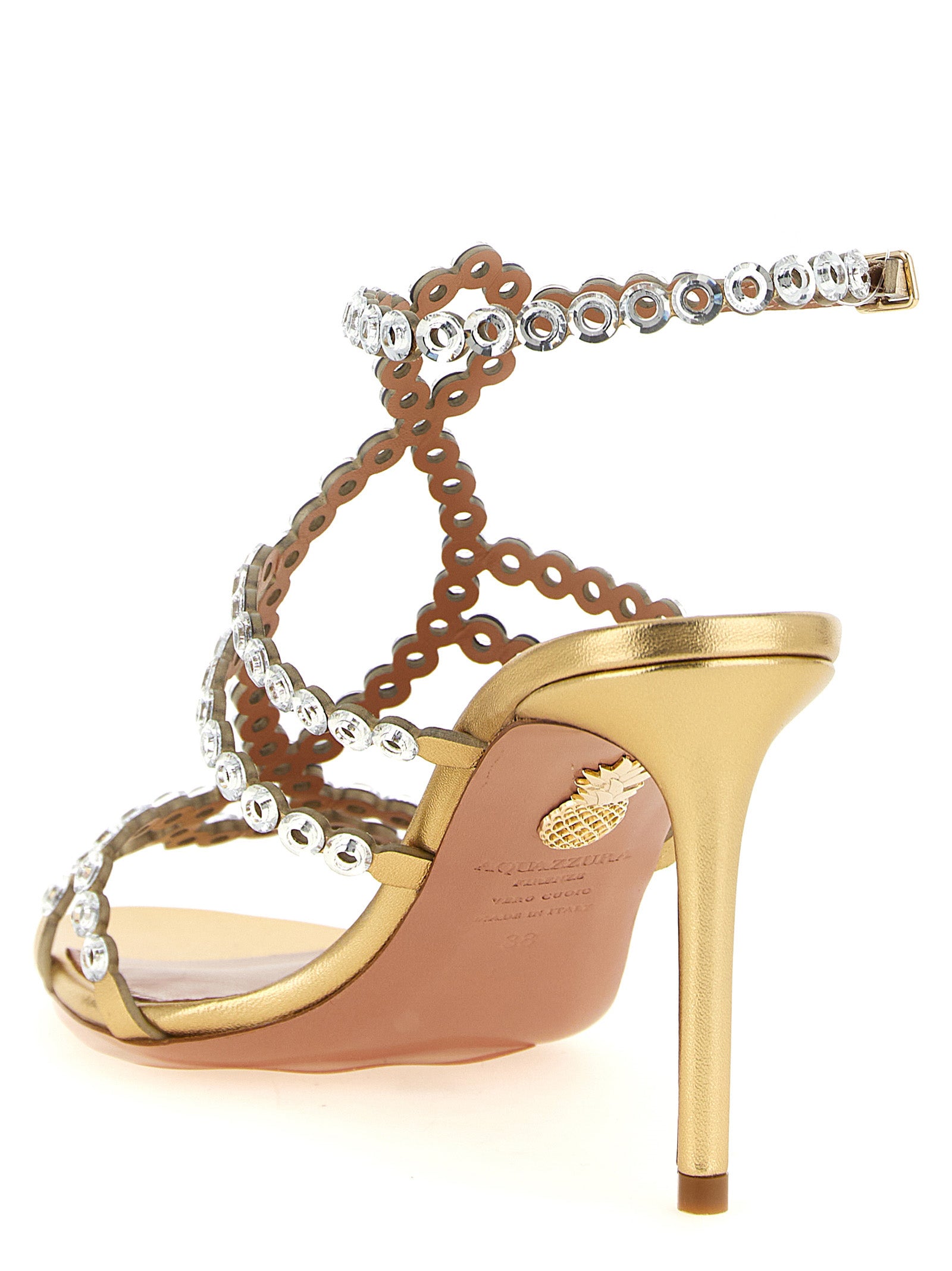 Aquazzura Gold Lamb Leather Stiletto Heel Women's Sandals