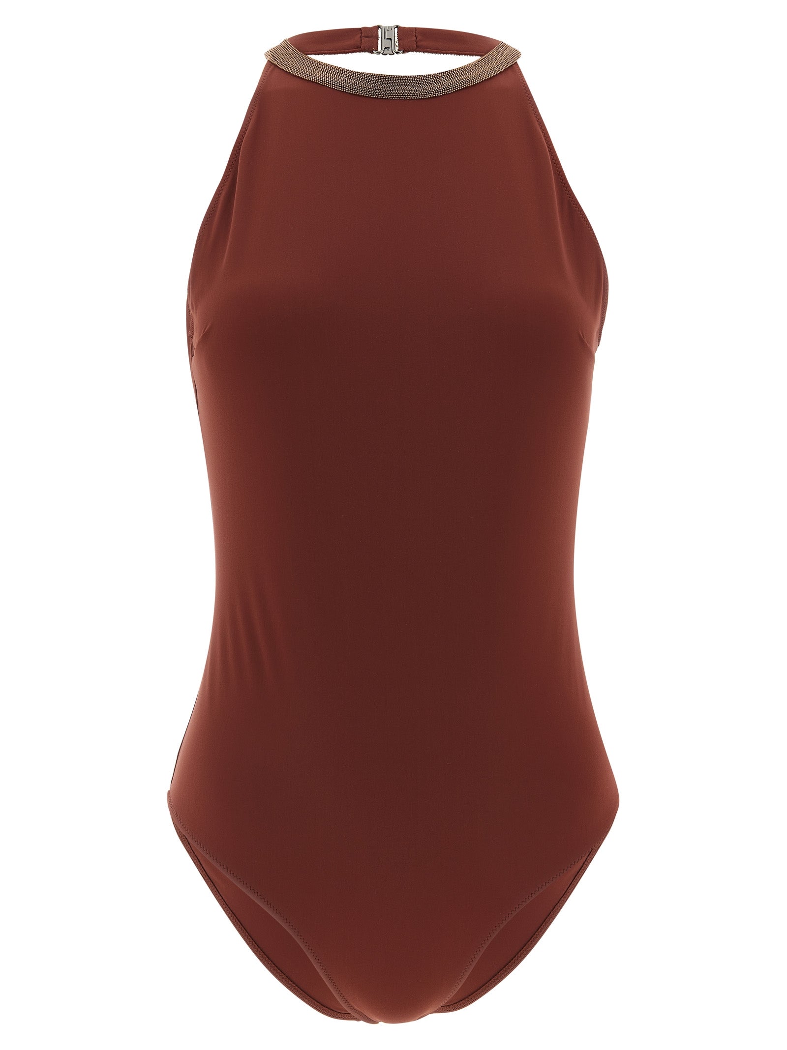 Brunello Cucinelli Bordeaux Polyamide One-Piece Women's Swimsuit