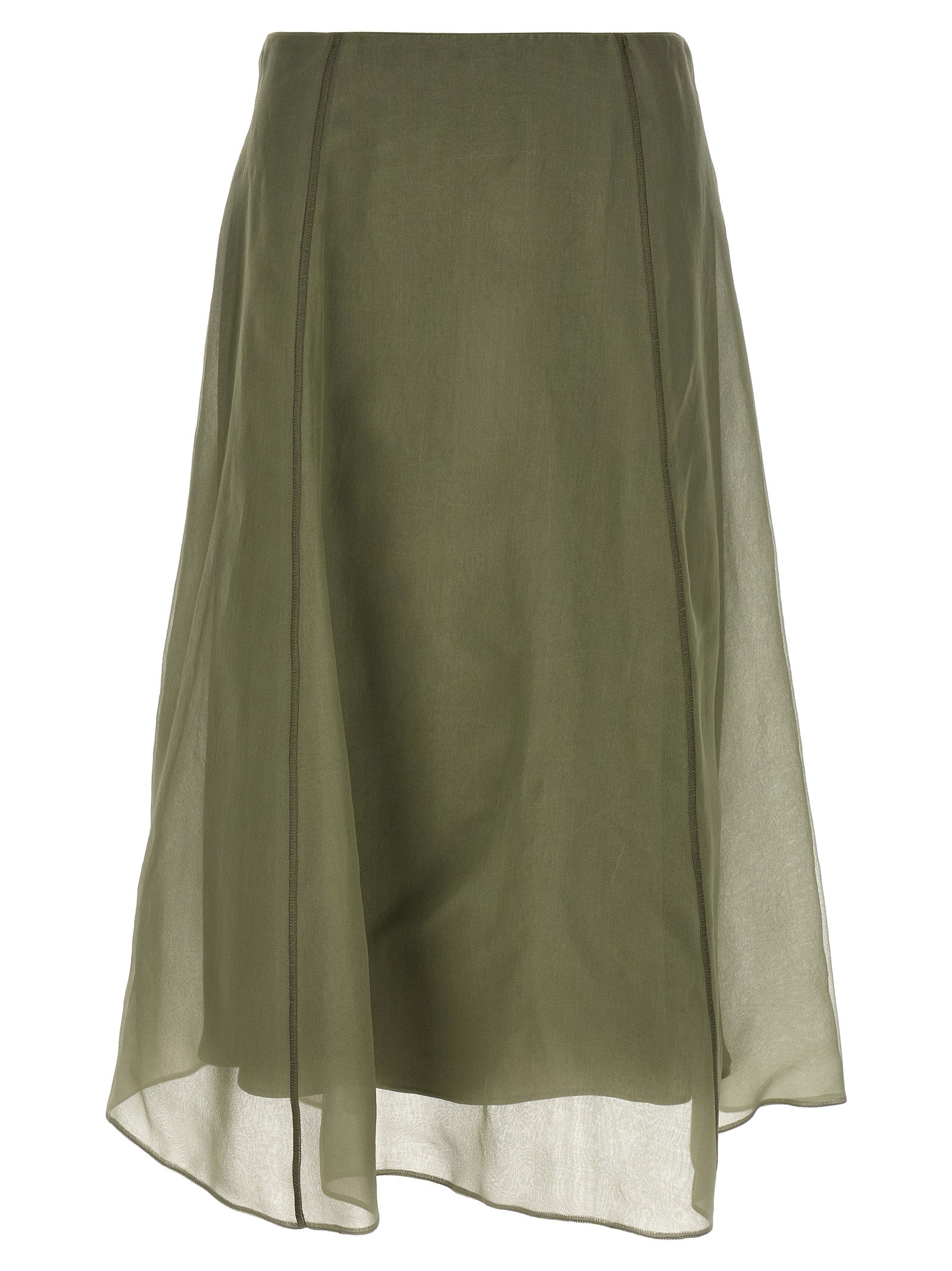 Brunello Cucinelli Bicolor Silk Midi Women's Skirt