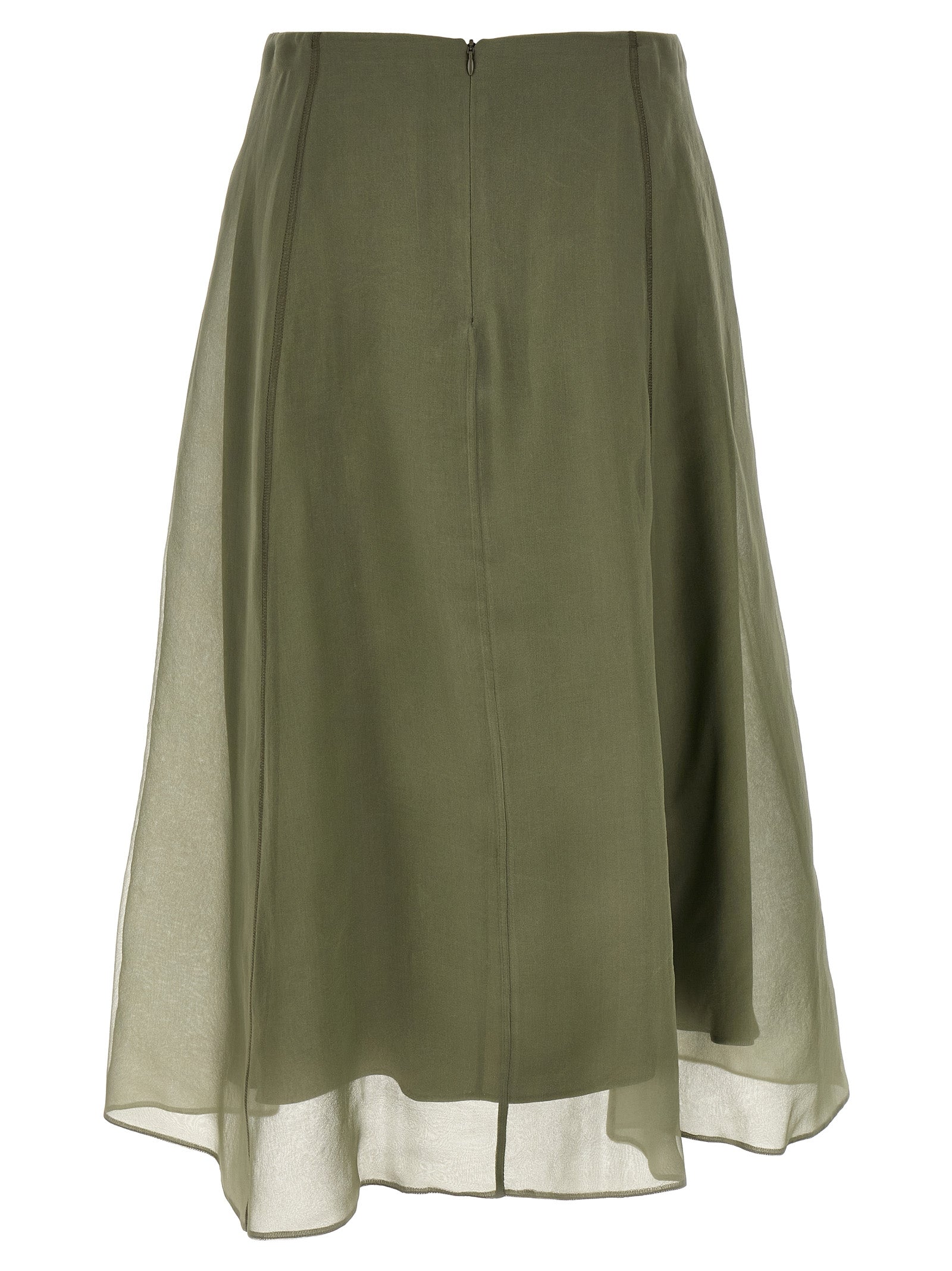 Brunello Cucinelli Bicolor Silk Midi Women's Skirt