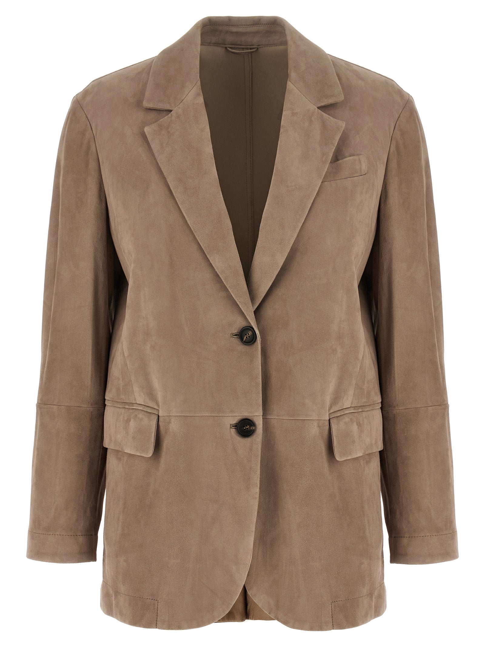 Brunello Cucinelli Beige Lamb Leather Women's Blazer