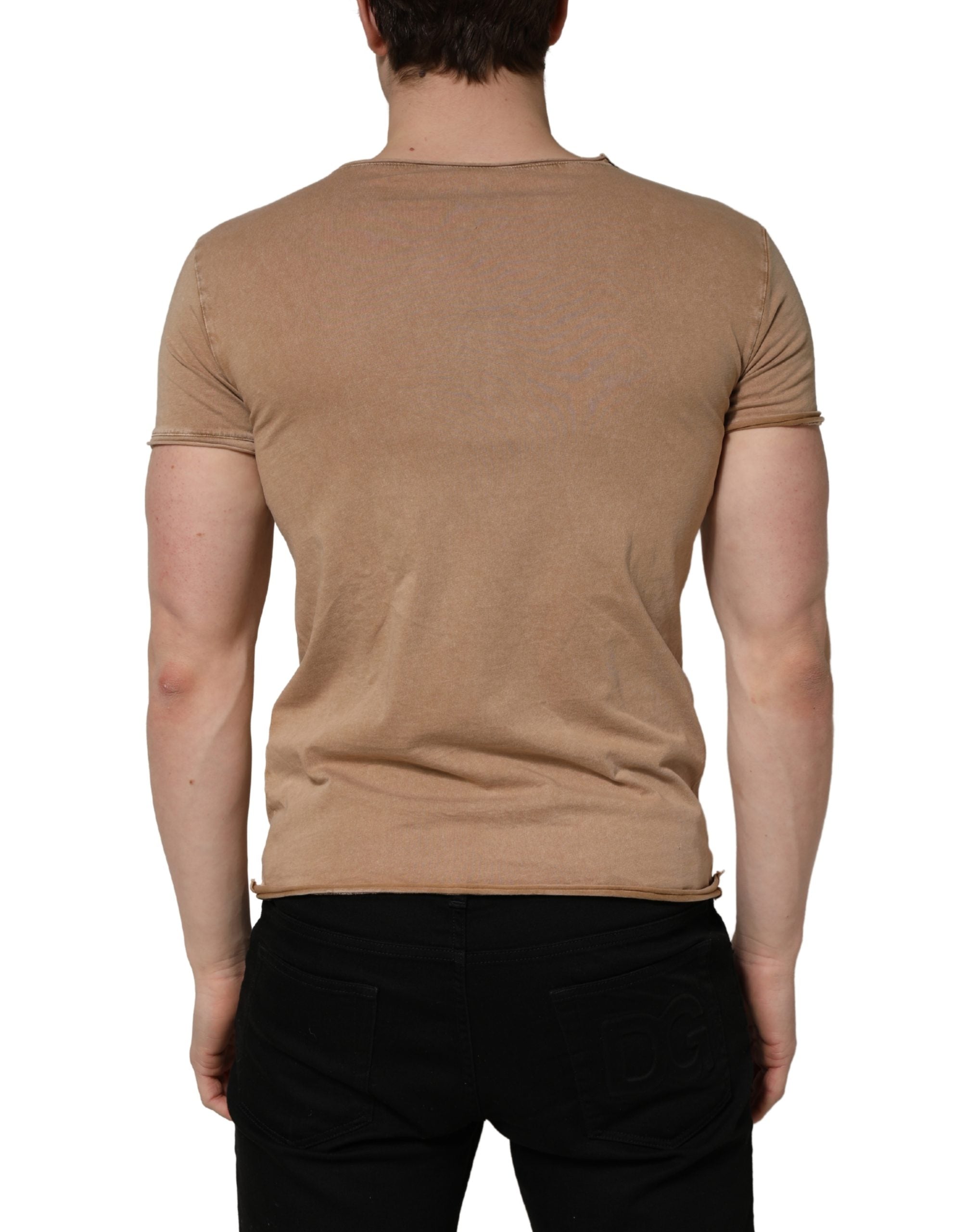 Dolce & Gabbana Brown Cotton Logo Patch Round Neck Men's T-shirt (Pre-Owned)