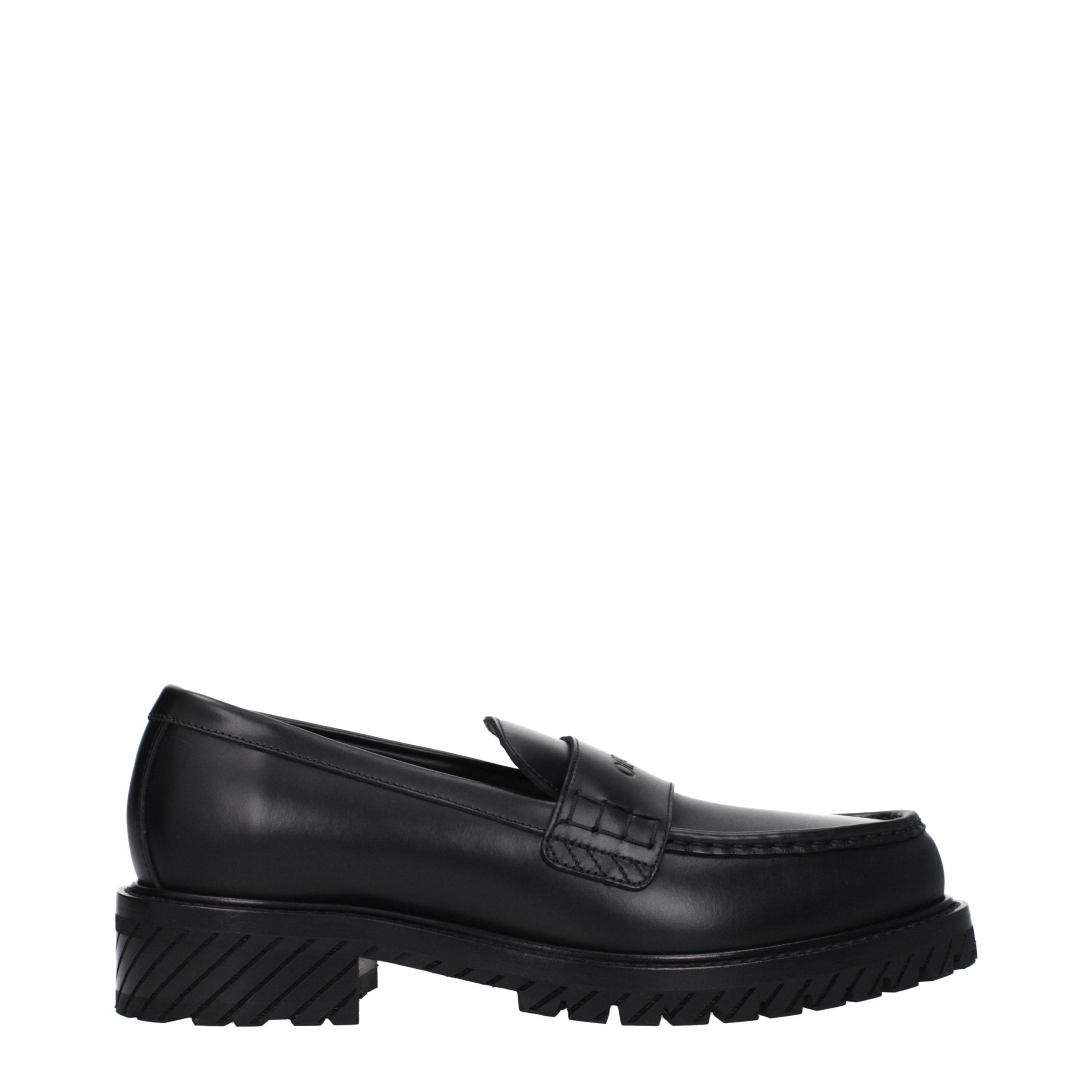 Off-White Black Leather Slip-On Men's Loafers