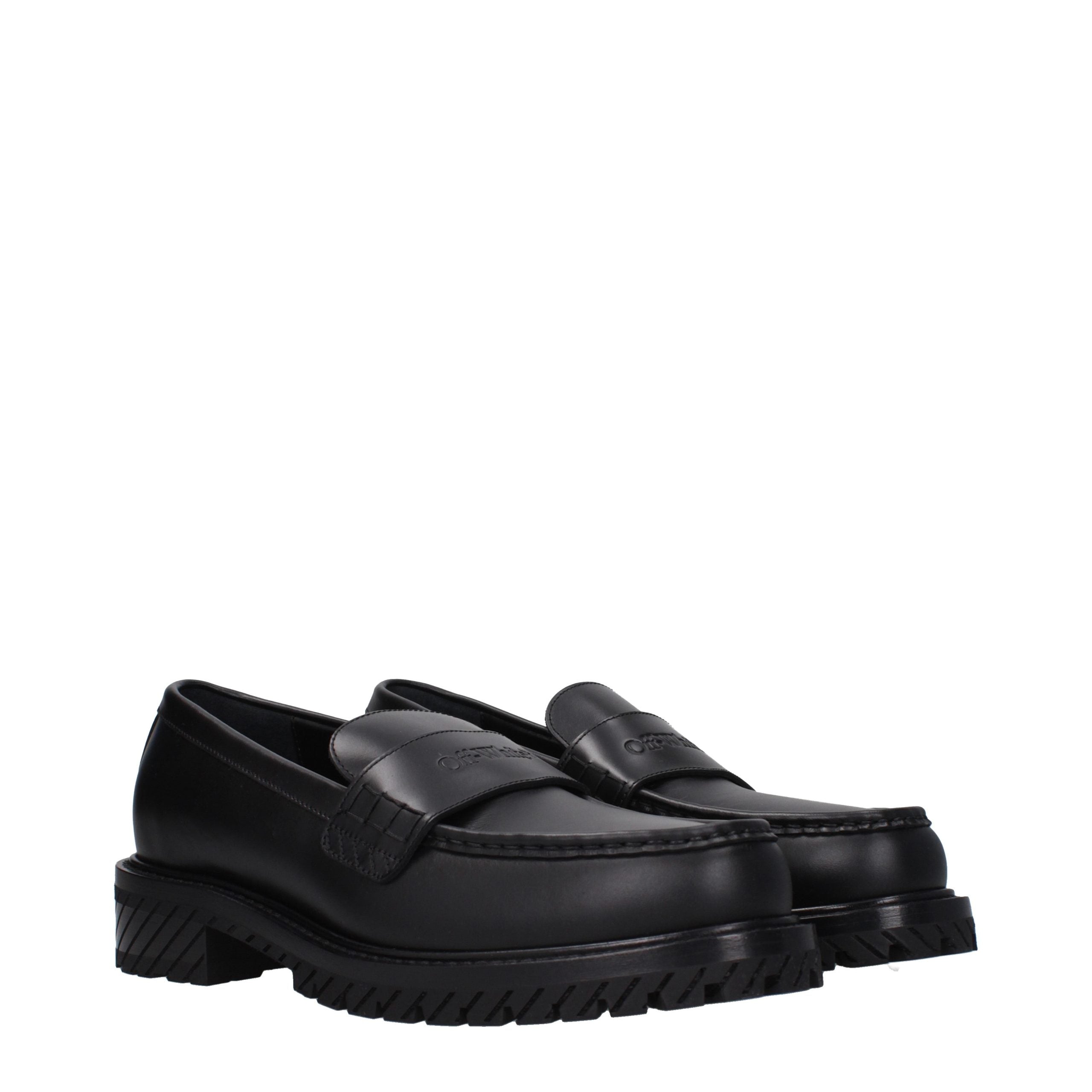 Off-White Black Leather Slip-On Men's Loafers