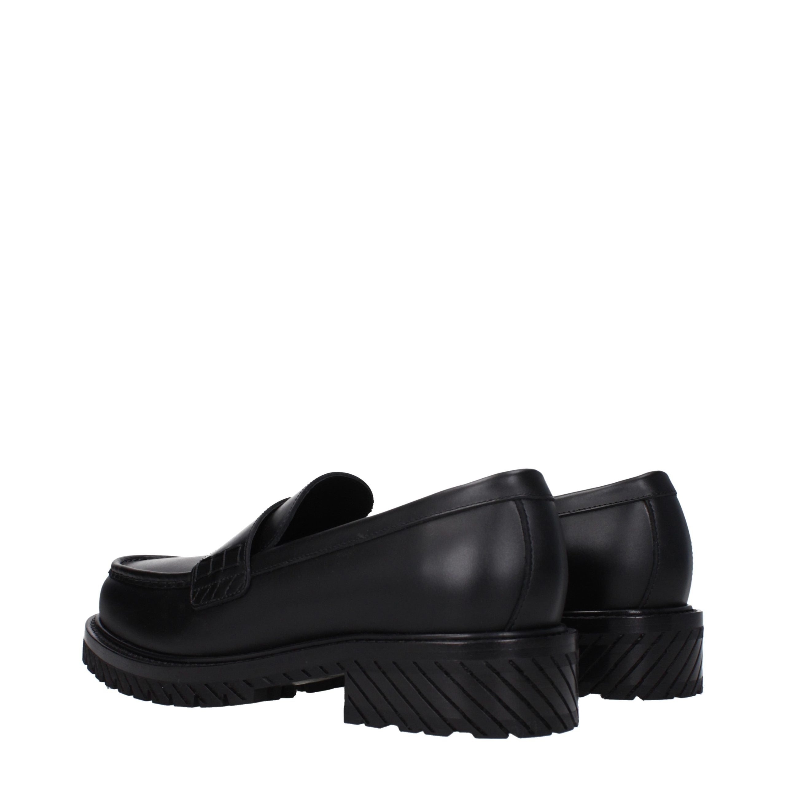 Off-White Black Leather Slip-On Men's Loafers