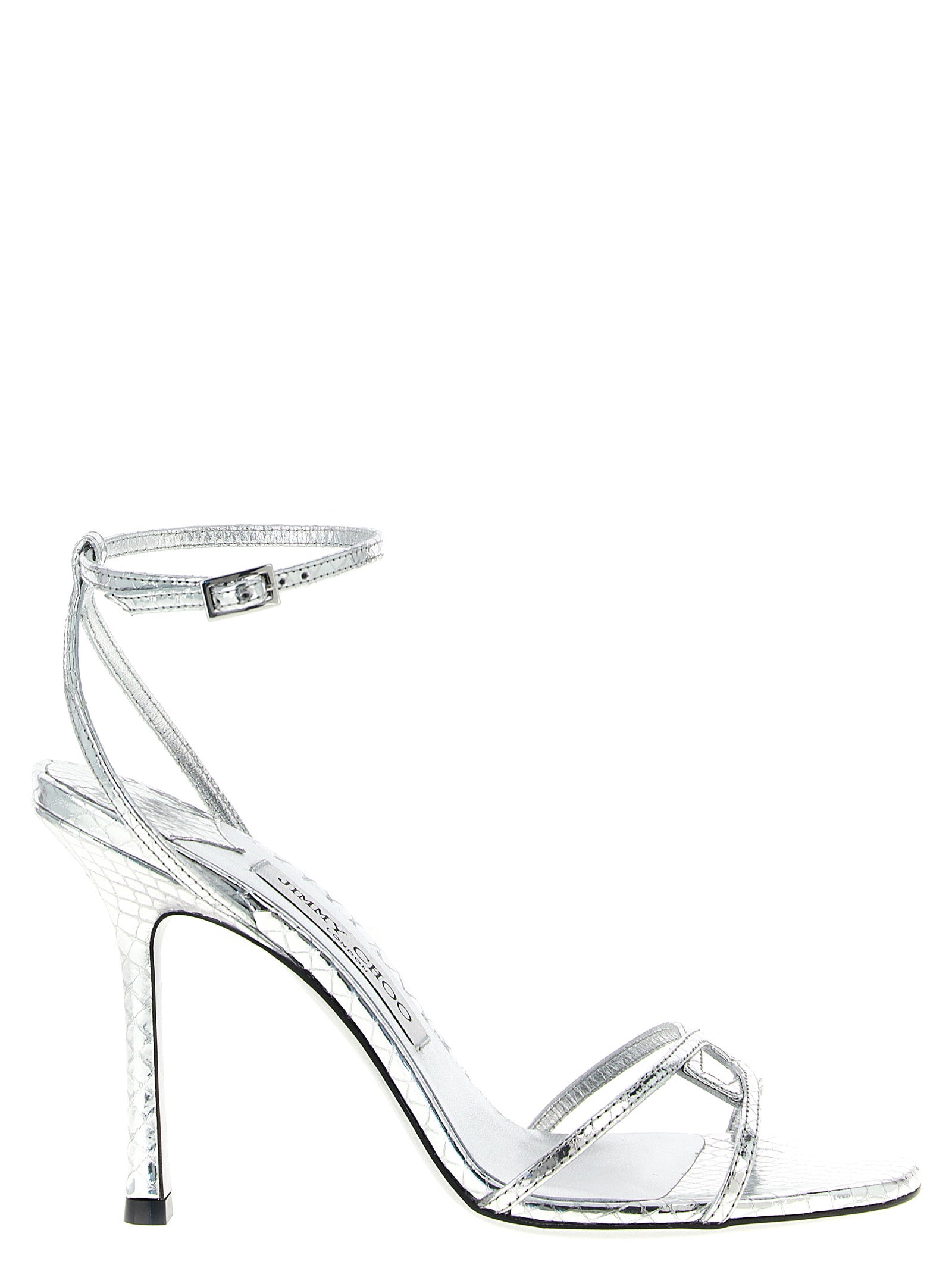 Jimmy Choo Silver Leather Stiletto Heel Women's Sandals