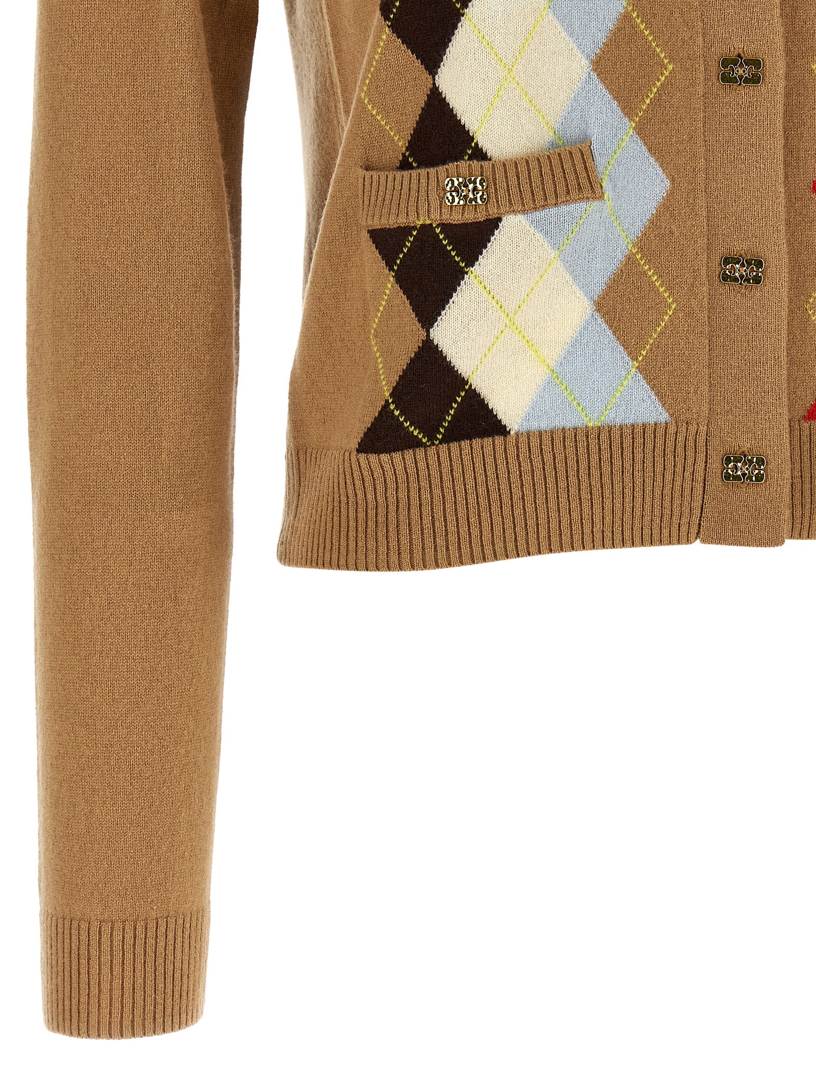 Ganni Beige Wool Women's Cardigan