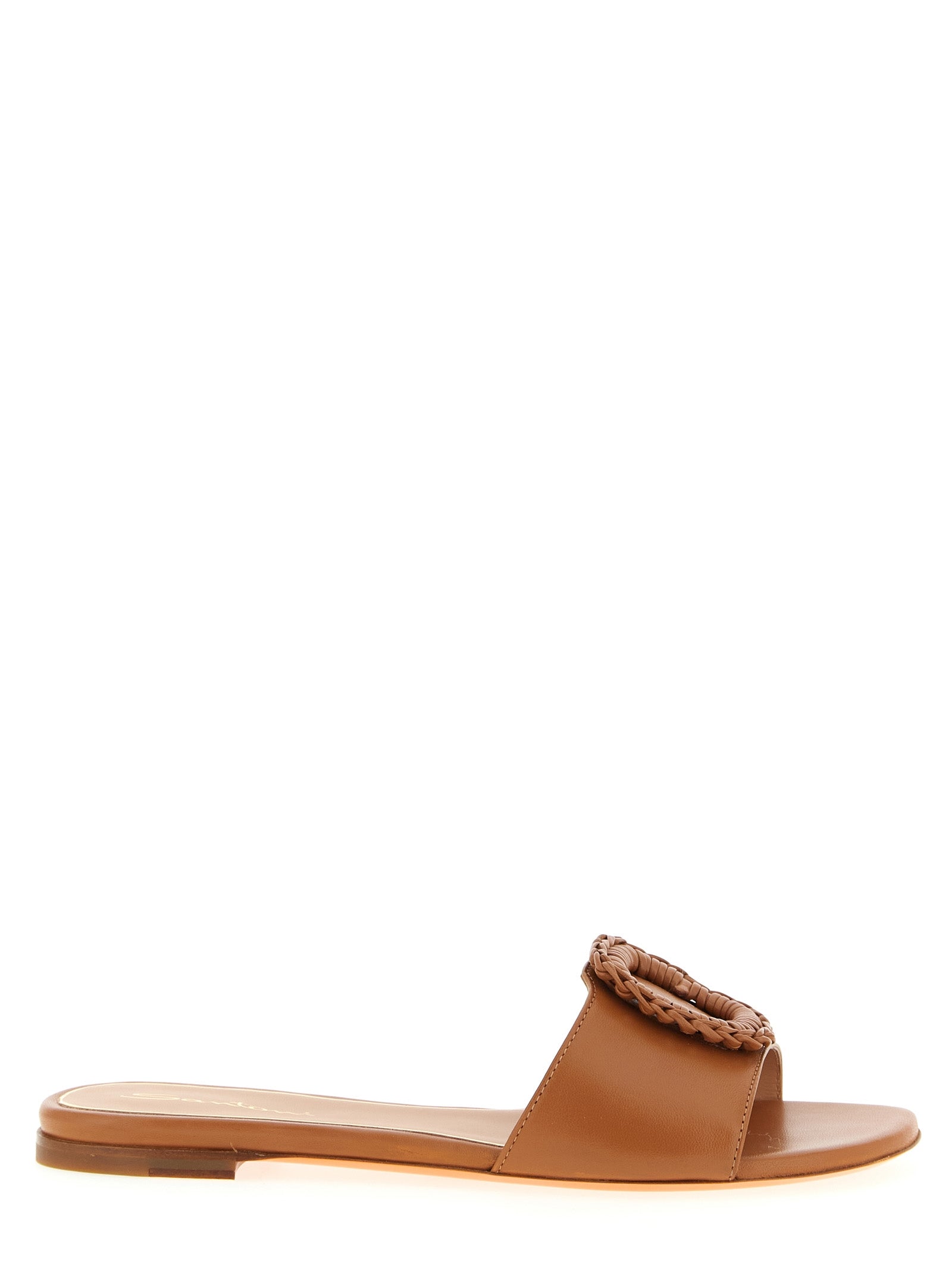 Santoni Brown Lamb Leather Women's Slides