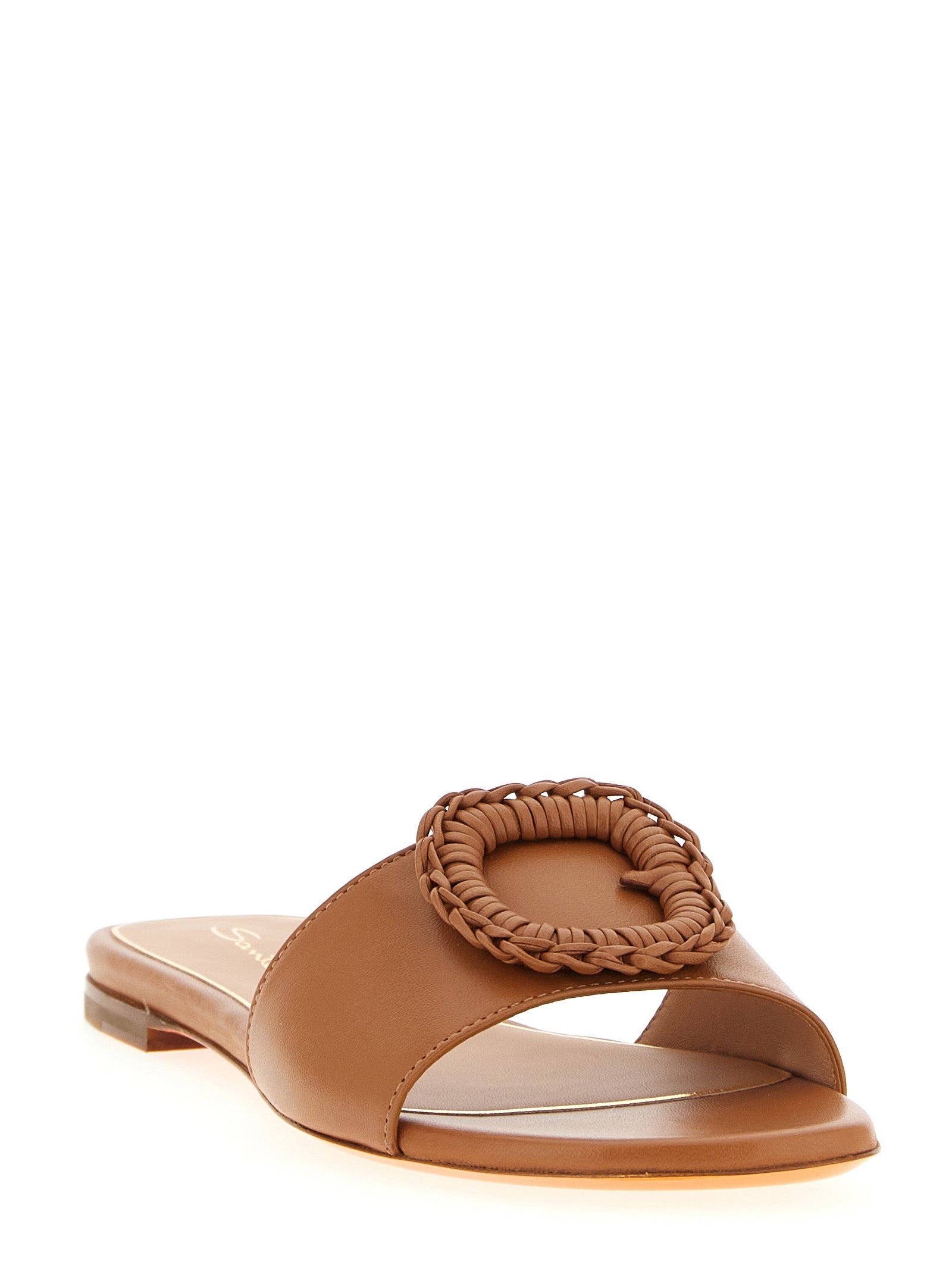 Santoni Brown Lamb Leather Women's Slides