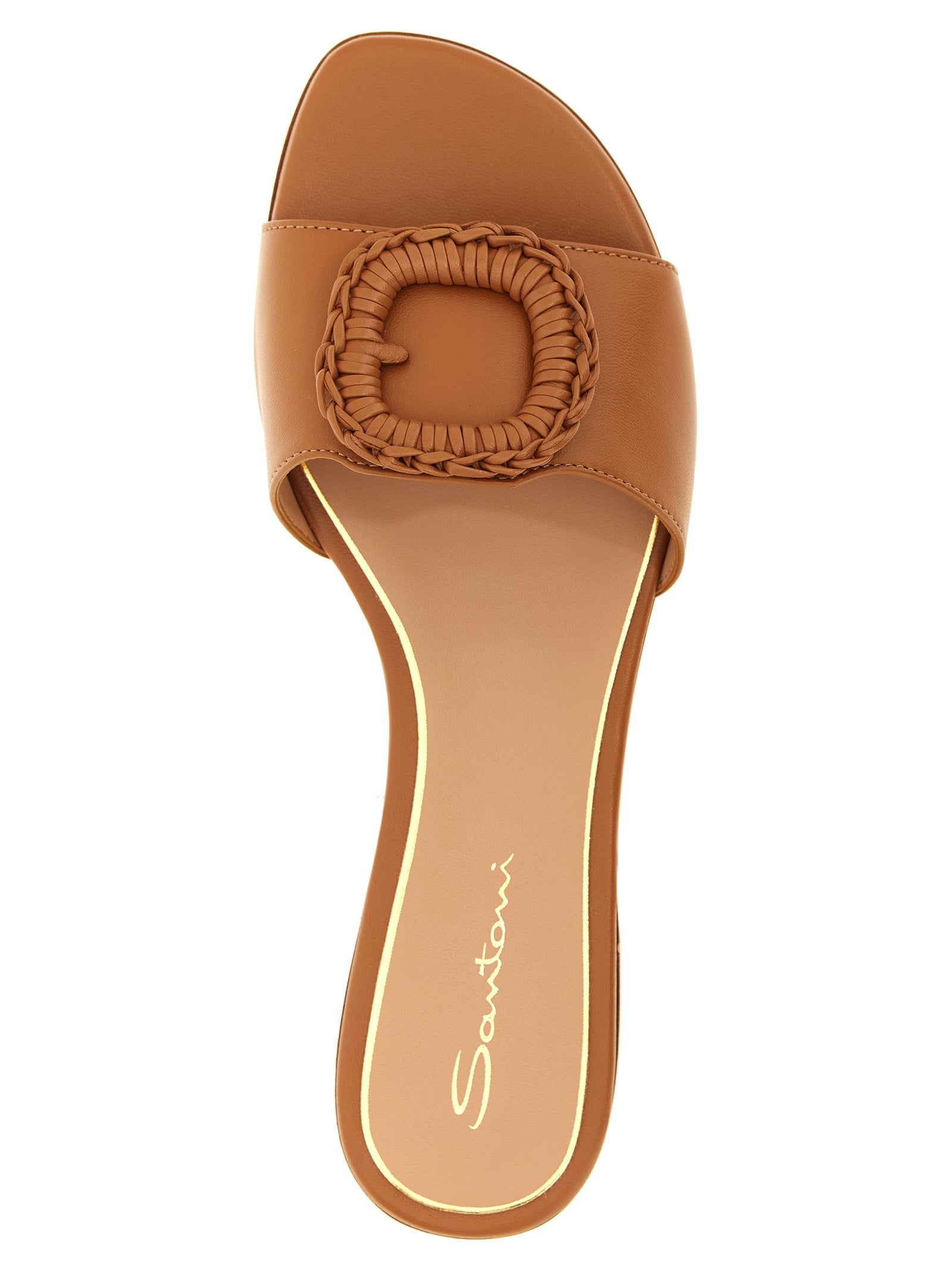 Santoni Brown Lamb Leather Women's Slides