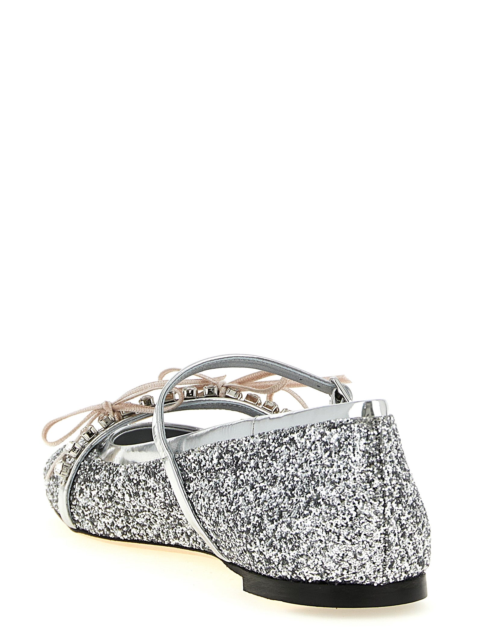 Jimmy Choo Silver Tencel Ballet Women's Flats