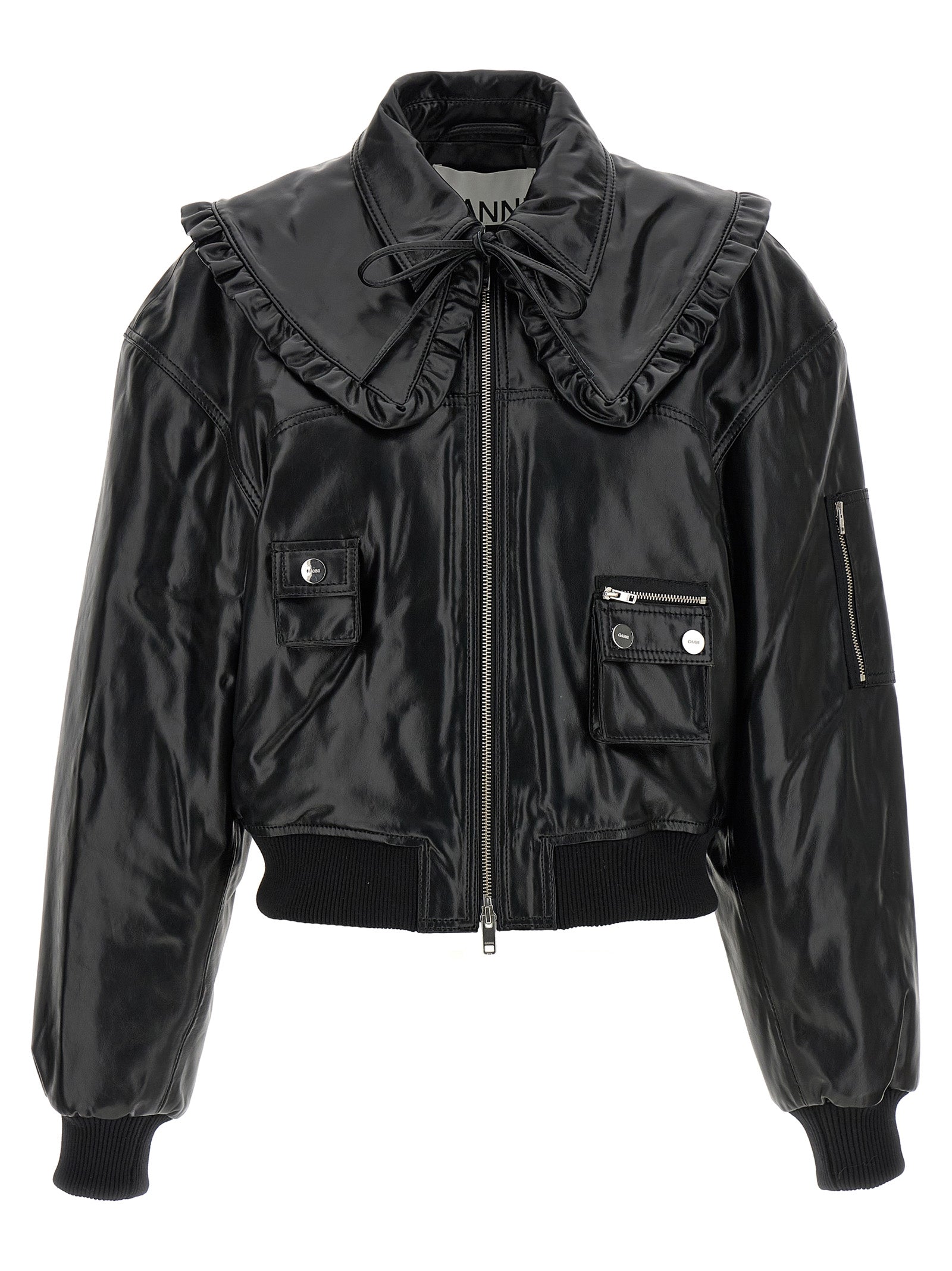 Ganni Black Leather Women's Bomber
