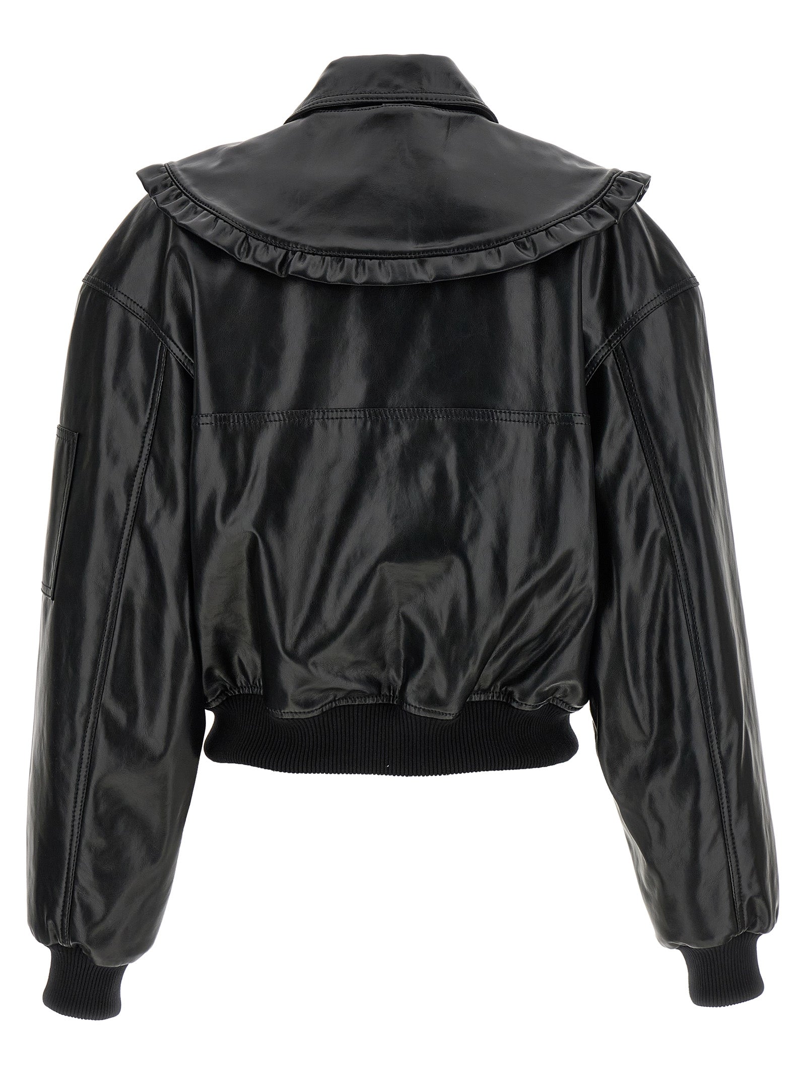 Ganni Black Leather Women's Bomber