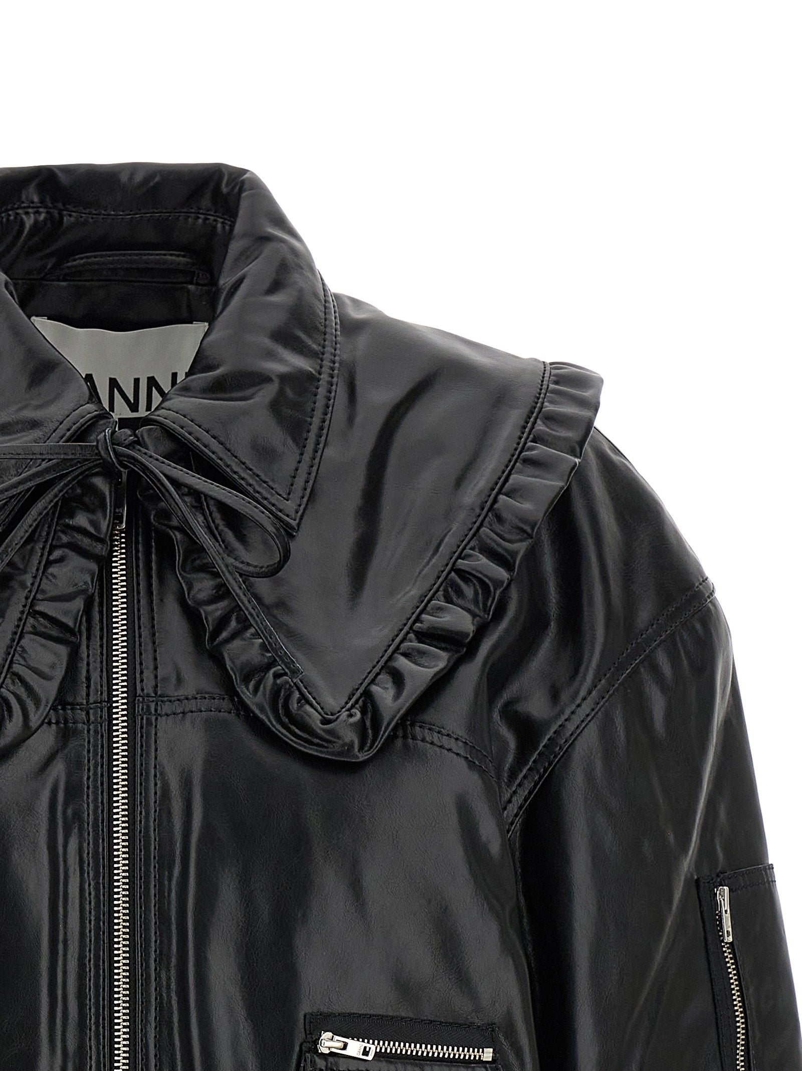Ganni Black Leather Women's Bomber