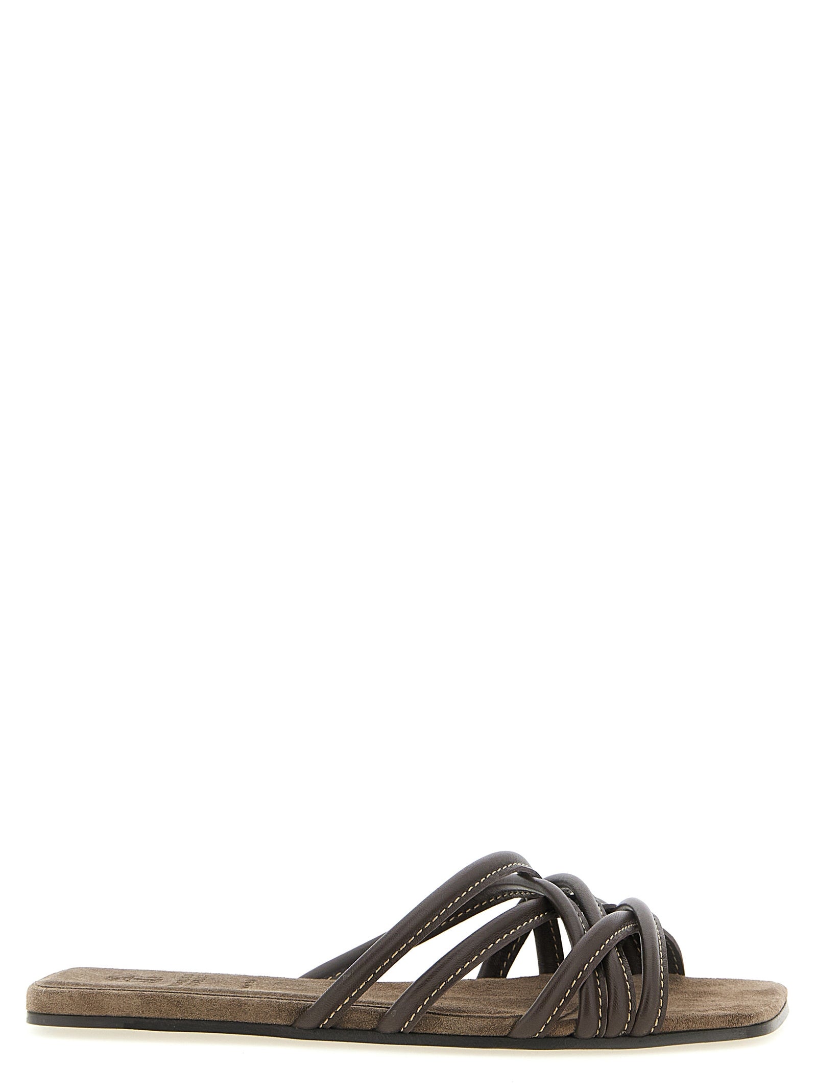 Brunello Cucinelli Brown Lamb Leather Women's Slides
