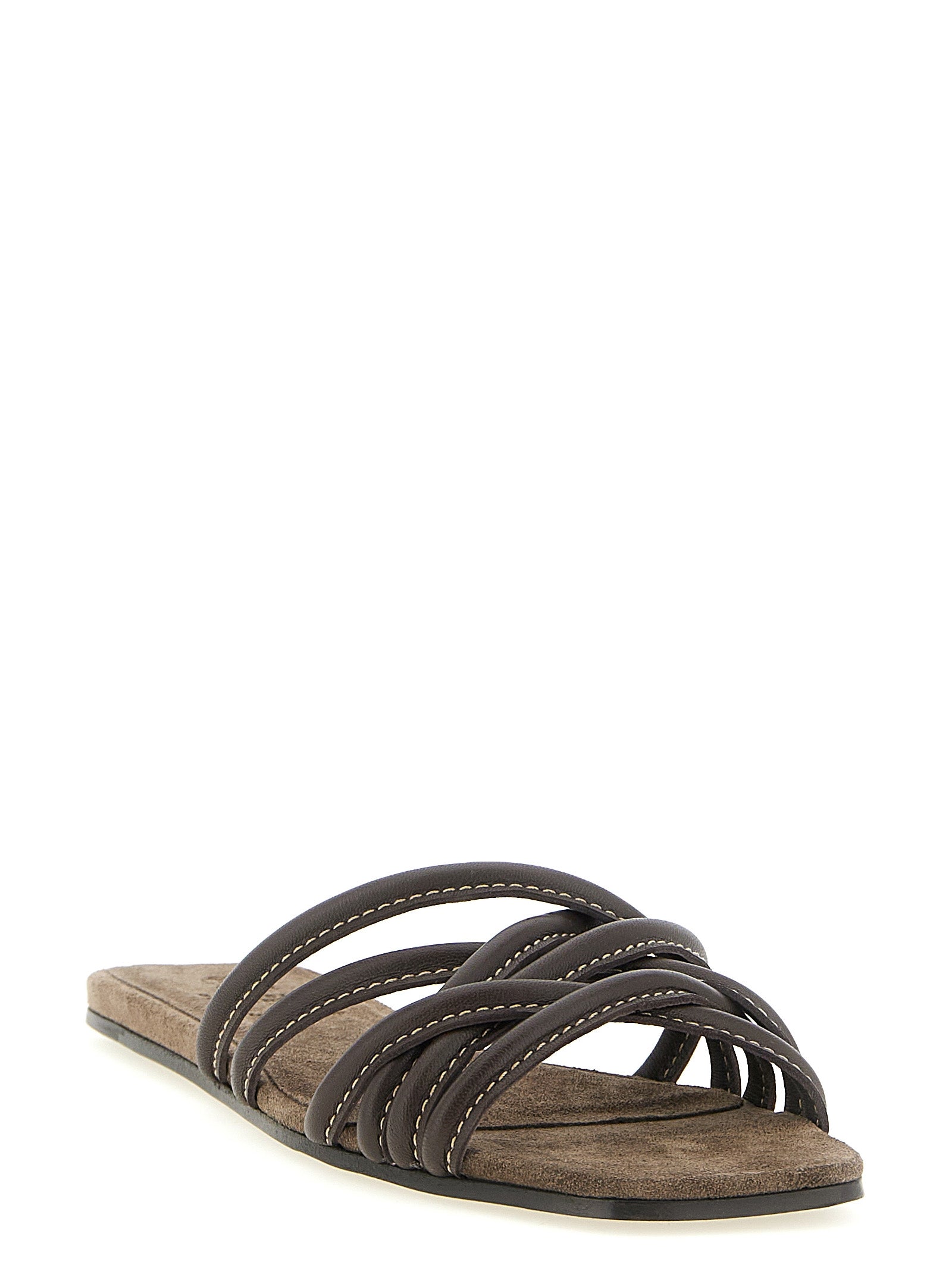 Brunello Cucinelli Brown Lamb Leather Women's Slides