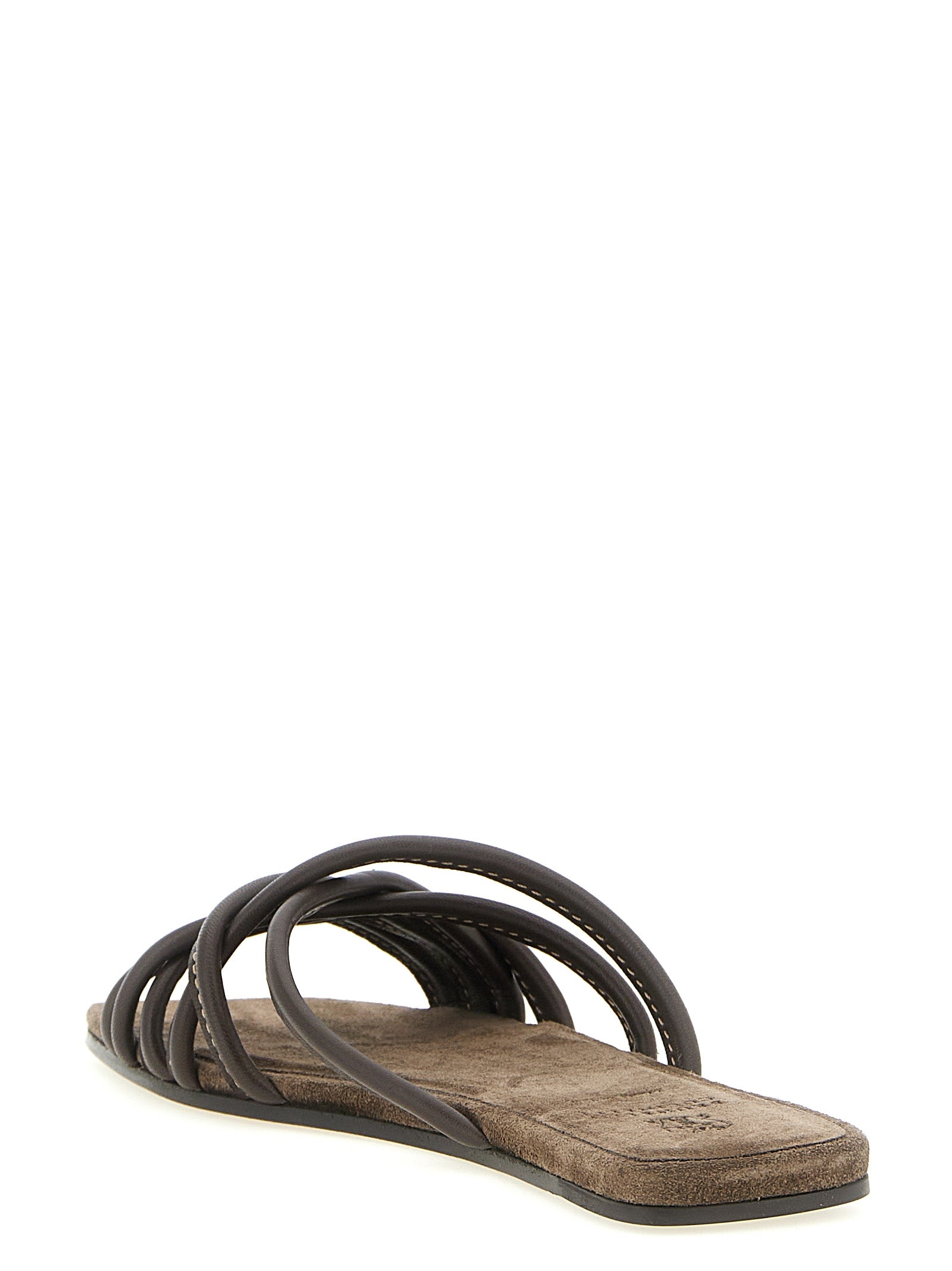 Brunello Cucinelli Brown Lamb Leather Women's Slides
