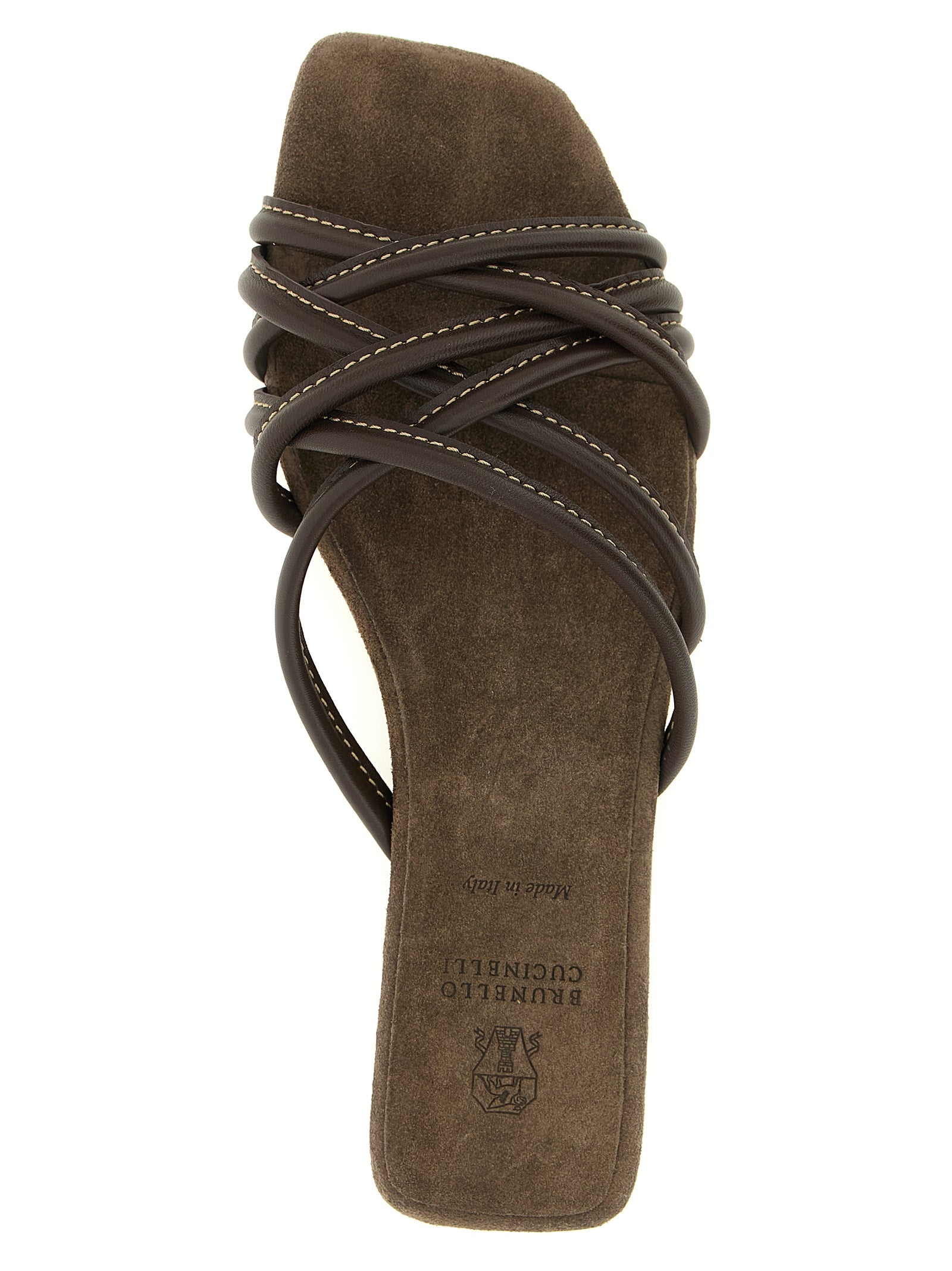 Brunello Cucinelli Brown Lamb Leather Women's Slides