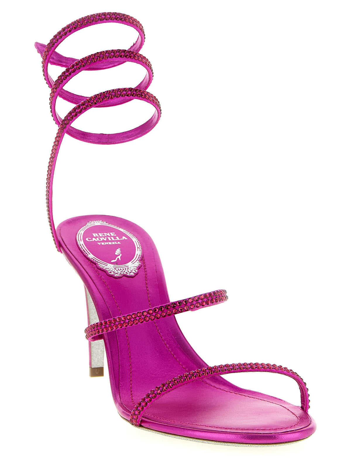 RENE CAOVILLA Fuchsia Viscose Stiletto Heel Women's Sandals