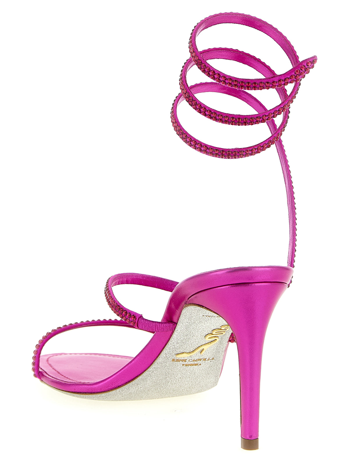 RENE CAOVILLA Fuchsia Viscose Stiletto Heel Women's Sandals