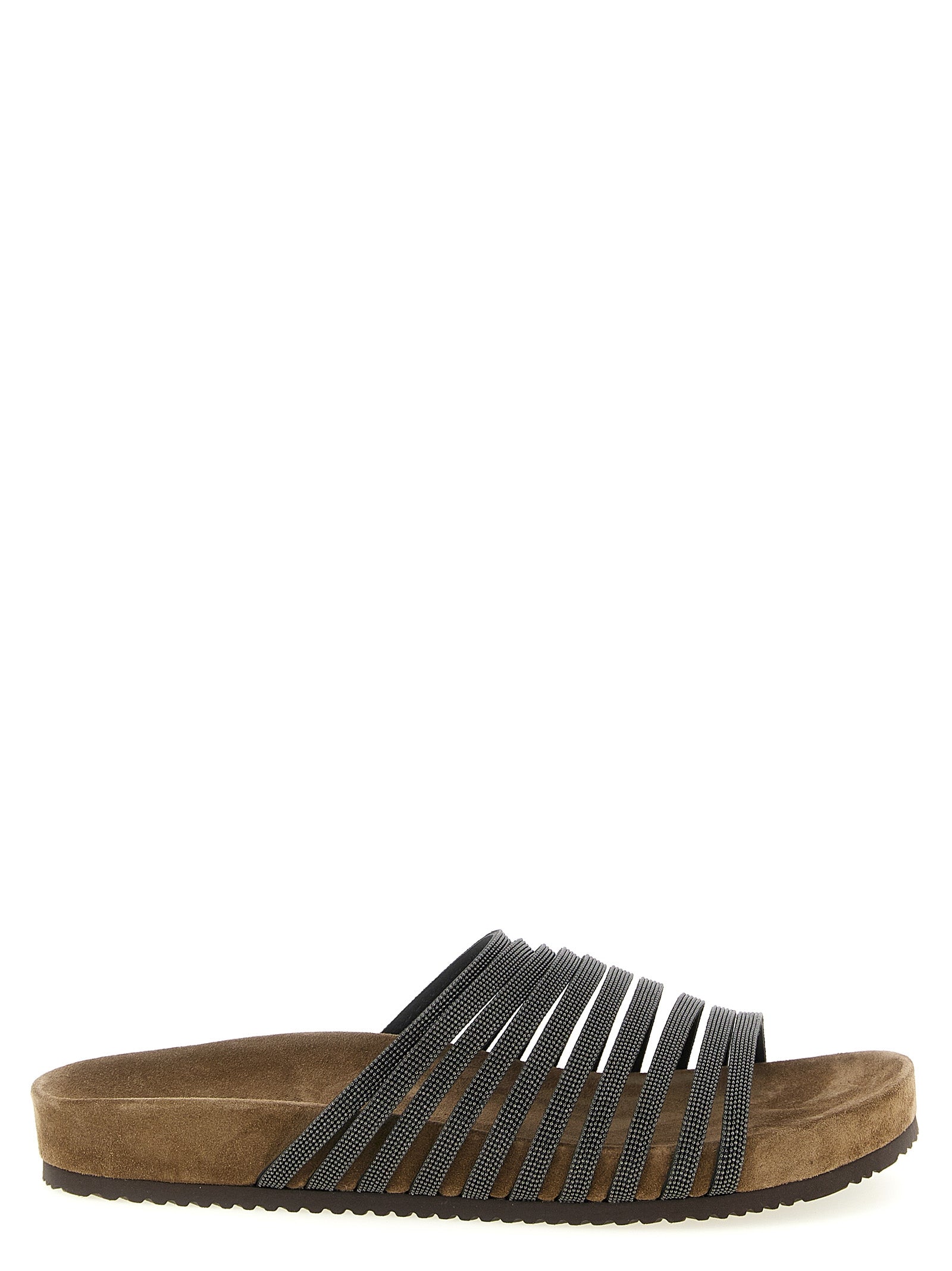 Brunello Cucinelli Black Lamb Leather Women's Slides