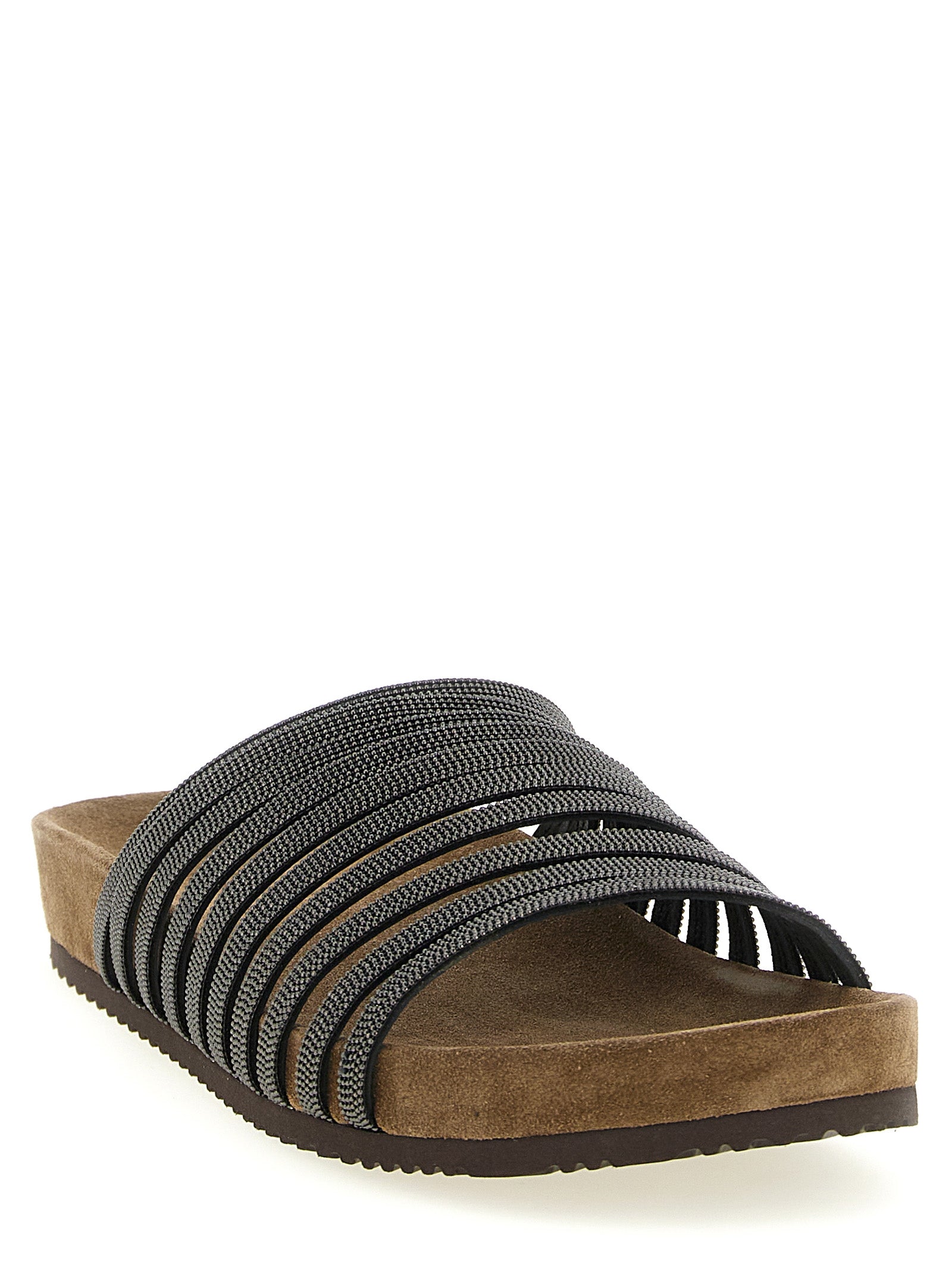 Brunello Cucinelli Black Lamb Leather Women's Slides