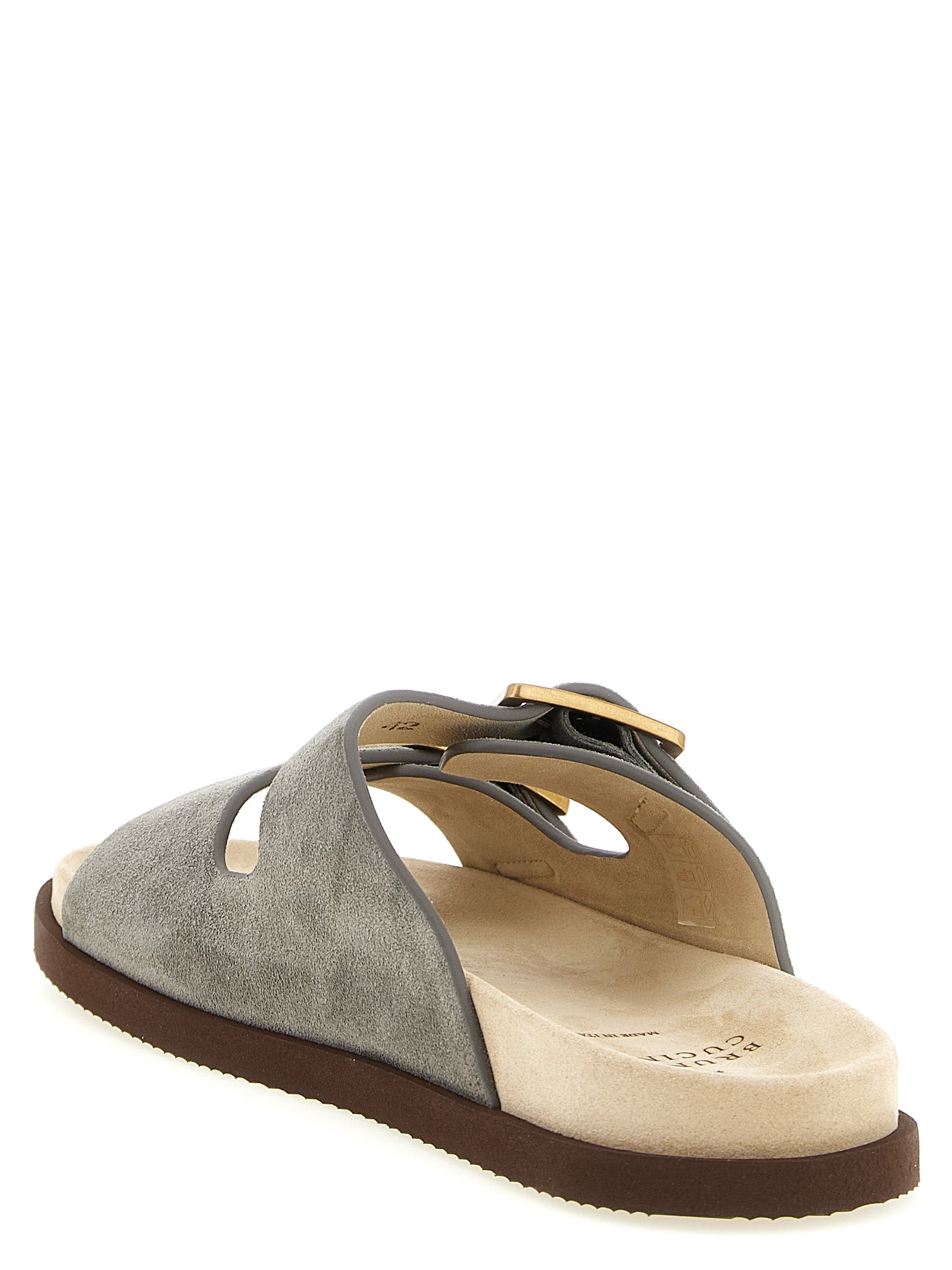 Brunello Cucinelli Gray Calfskin Men's Slides