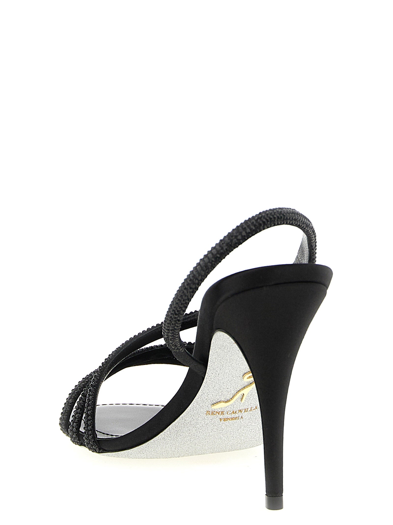 RENE CAOVILLA Black Viscose Stiletto Heel Women's Sandals