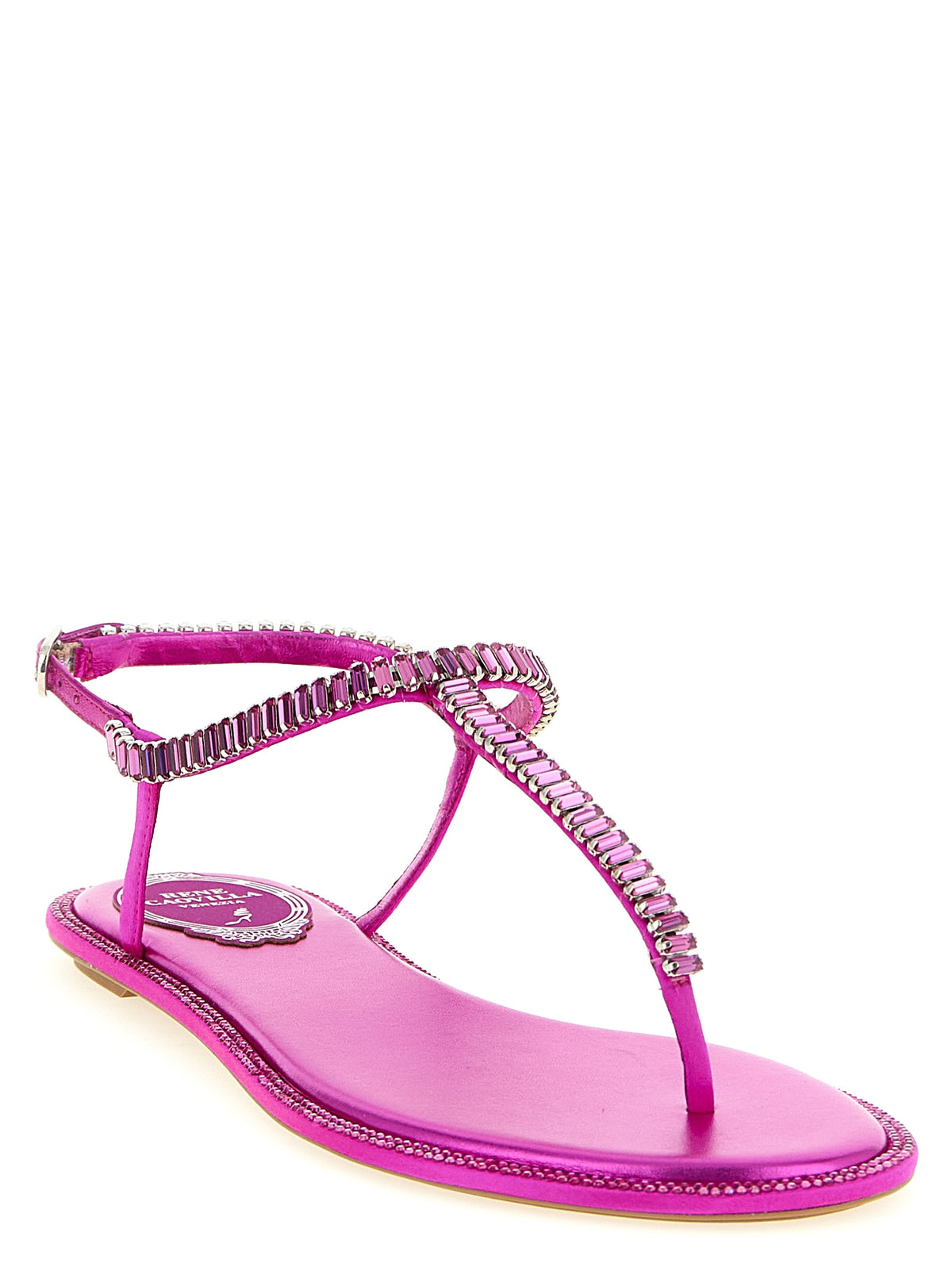 RENE CAOVILLA Fuchsia Viscose Flat Women's Sandals