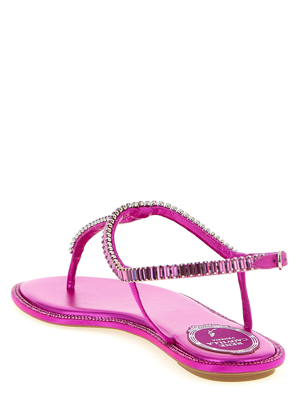 RENE CAOVILLA Fuchsia Viscose Flat Women's Sandals