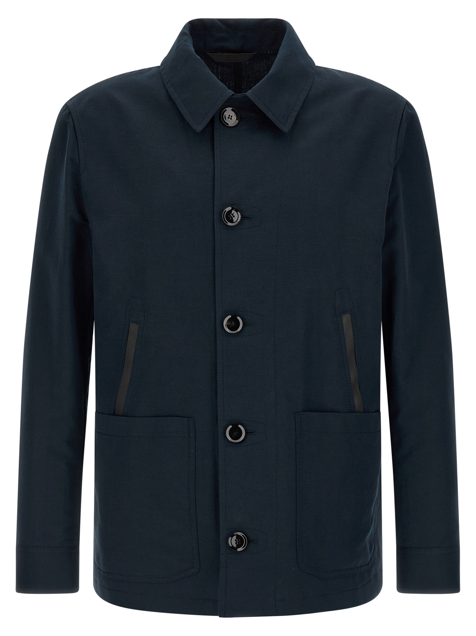 Brioni Blue Linen Full-Length Men's Jacket